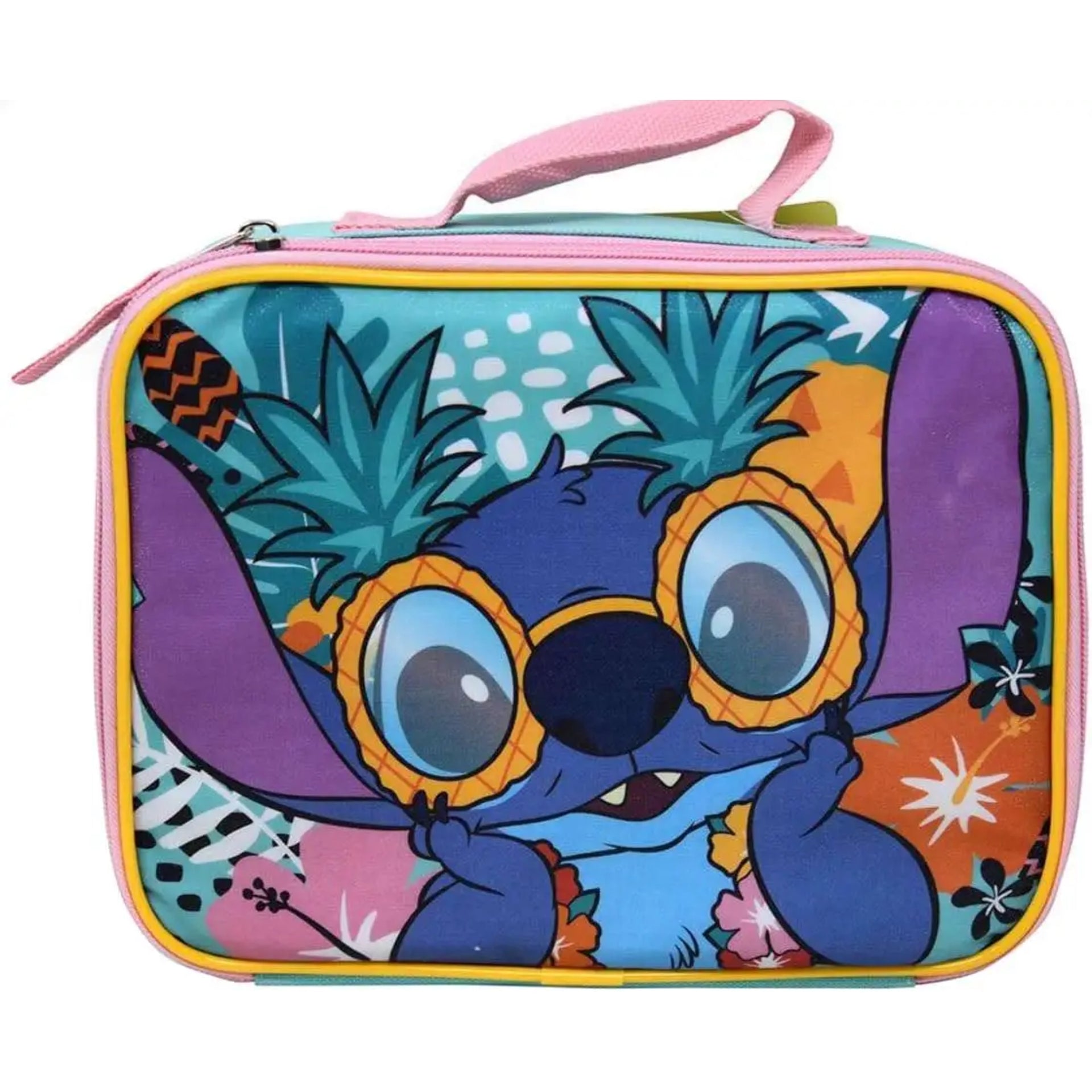 Disney Stitch Rectangle Insulated Lunch Bag - Tropical Pink and Blue