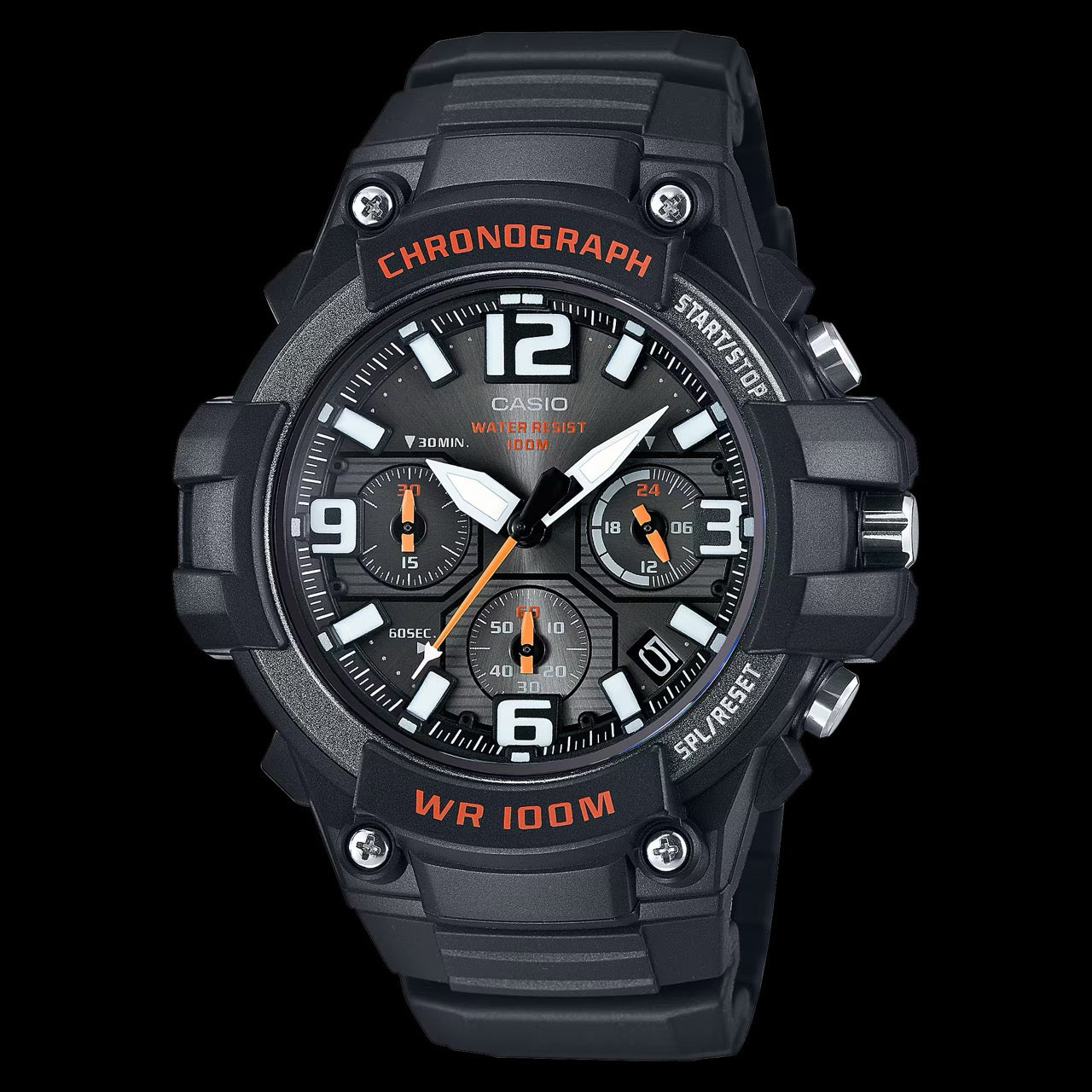 Casio Men's Chronograph Sport Watch with Black and Orange Dial - MCW-100H-1AV