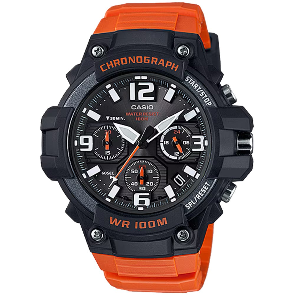 Casio MenÕs Black Dial Chronograph Watch with Orange Resin Strap - MCW-100H-4AV