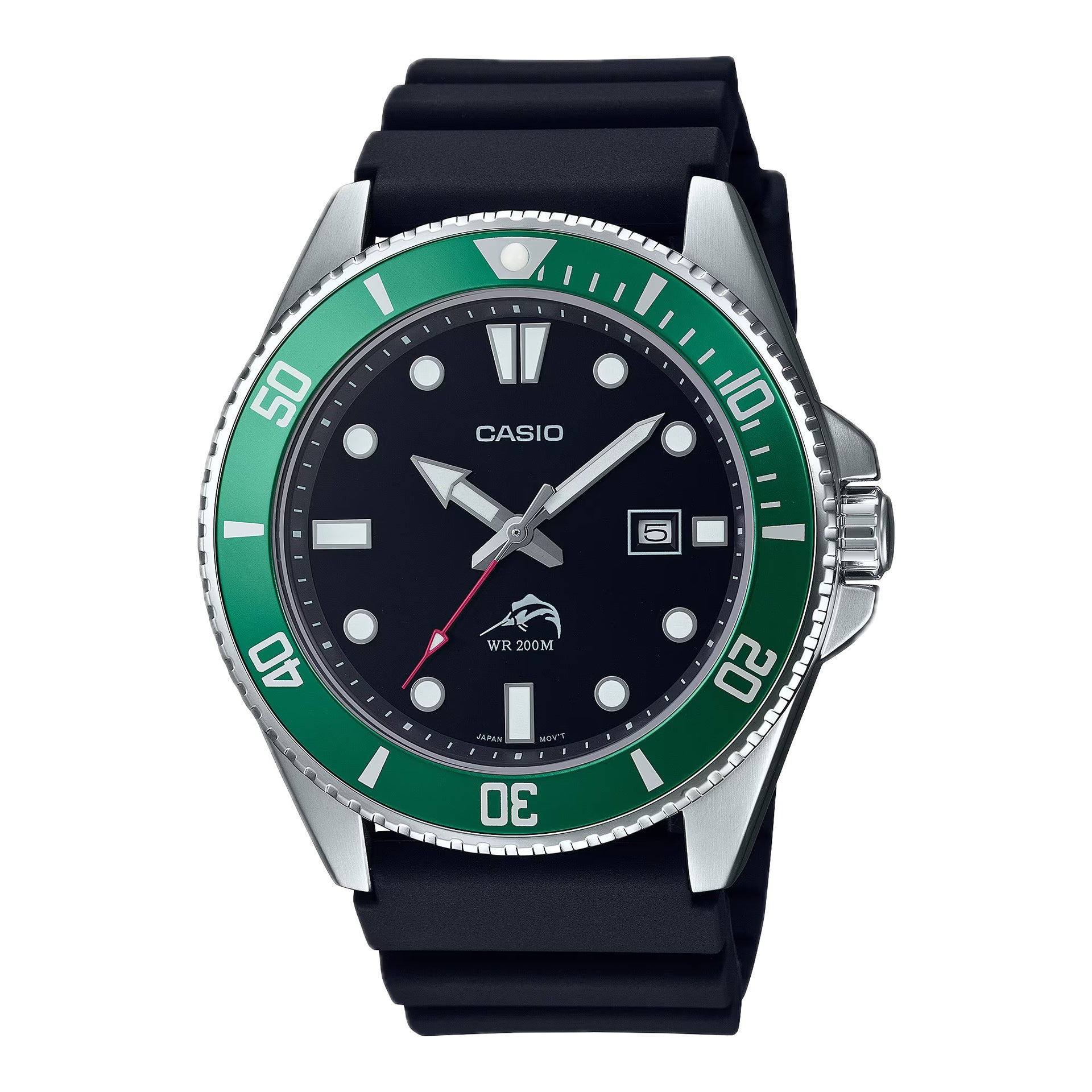 Casio MenÕs Black and Green Bezel Dive Watch - MDV-106B-1A3VCF