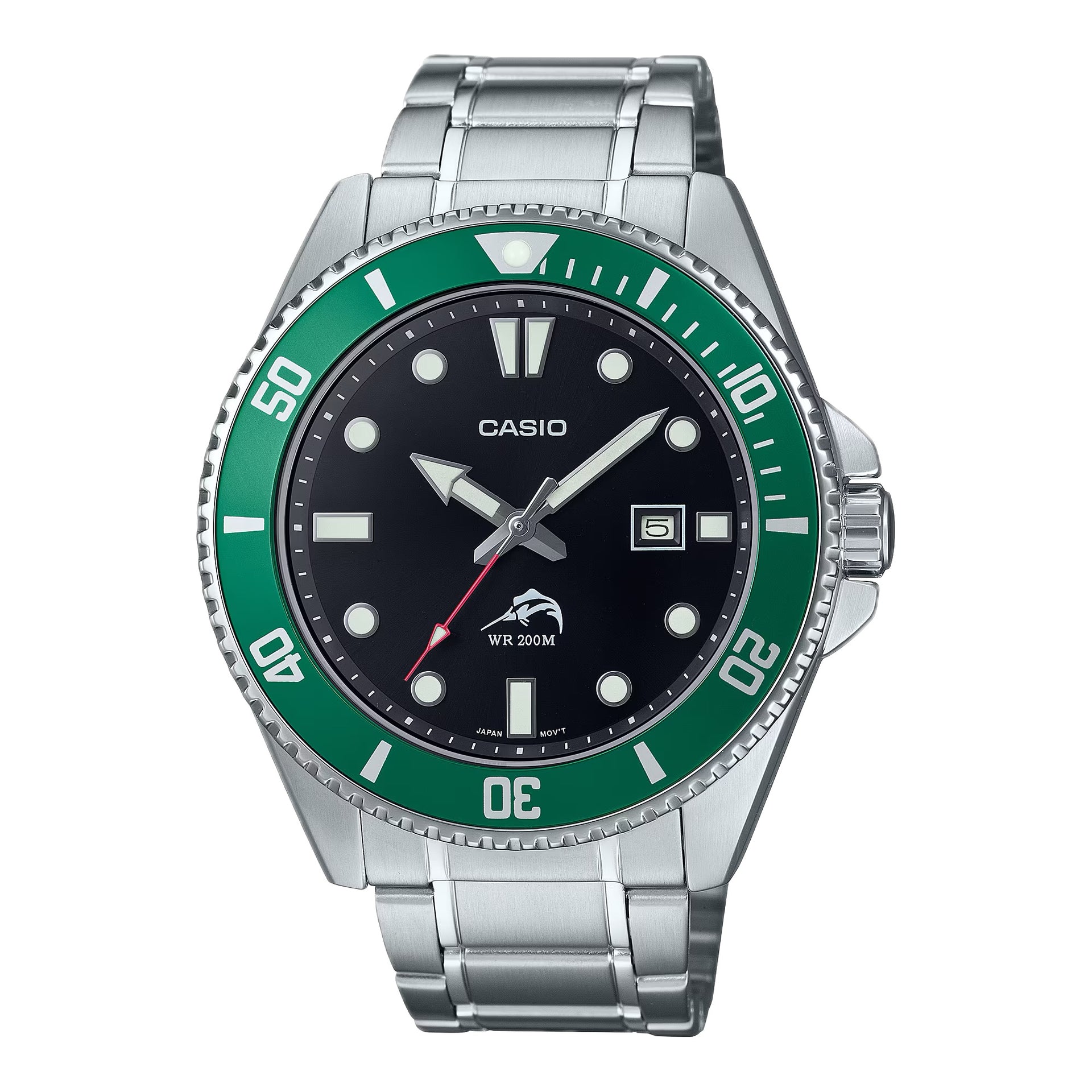 Casio Men's Stainless Steel Dive Watch with Black and Green Accents - MDV-106DD-1A3VCF