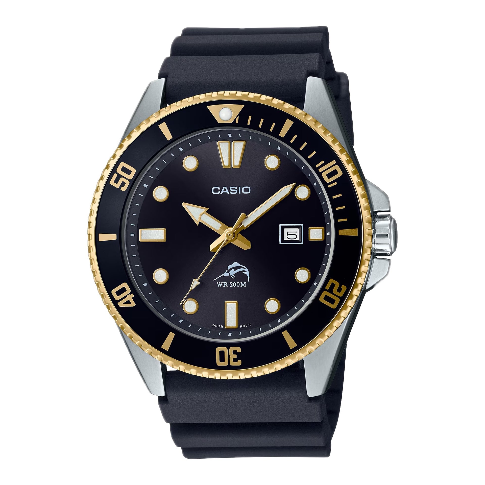 Casio Men's Gold-Tone Dive Watch with Black Dial- MDV-106G-1AV