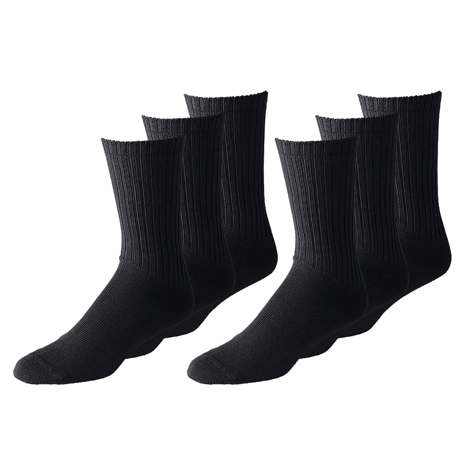 6 Pair Soft Cotton Crew Socks Soft Stretchy and Durable (Black, Medium)