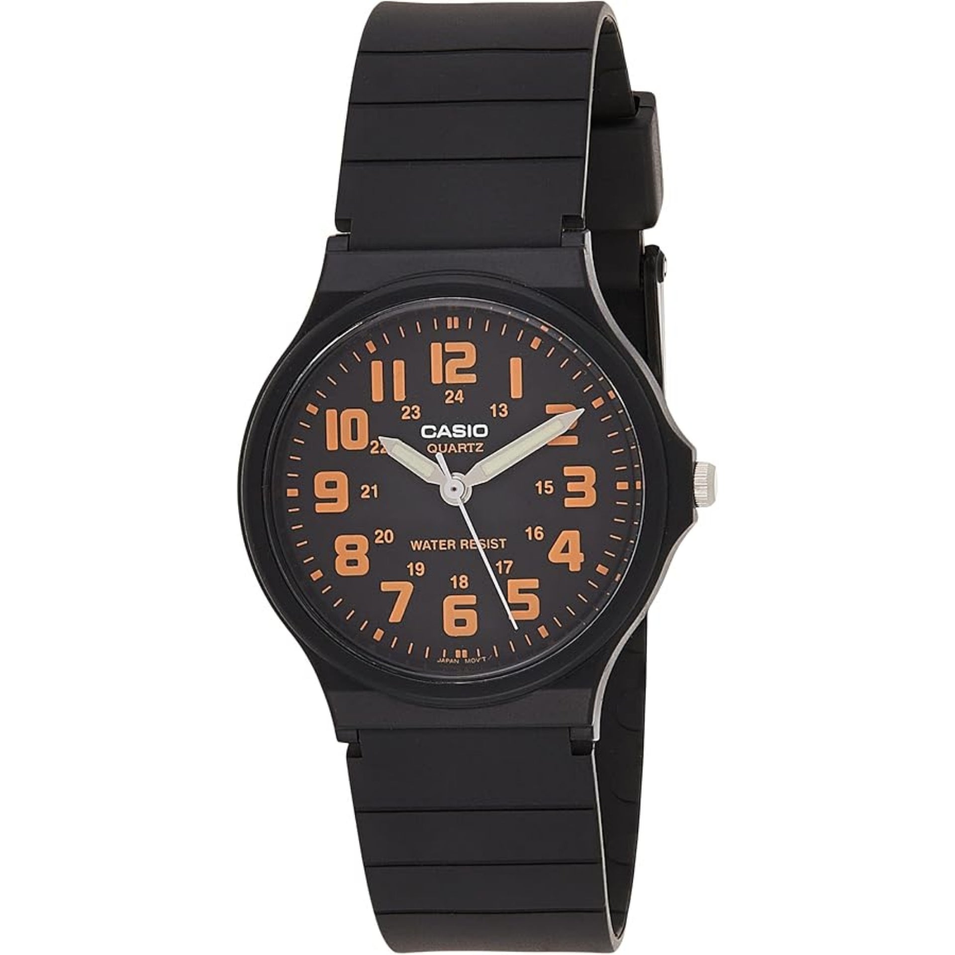 Casio MenÕs Black Analog Watch with Black Dial and Orange Accents - MQ-71-4BDF