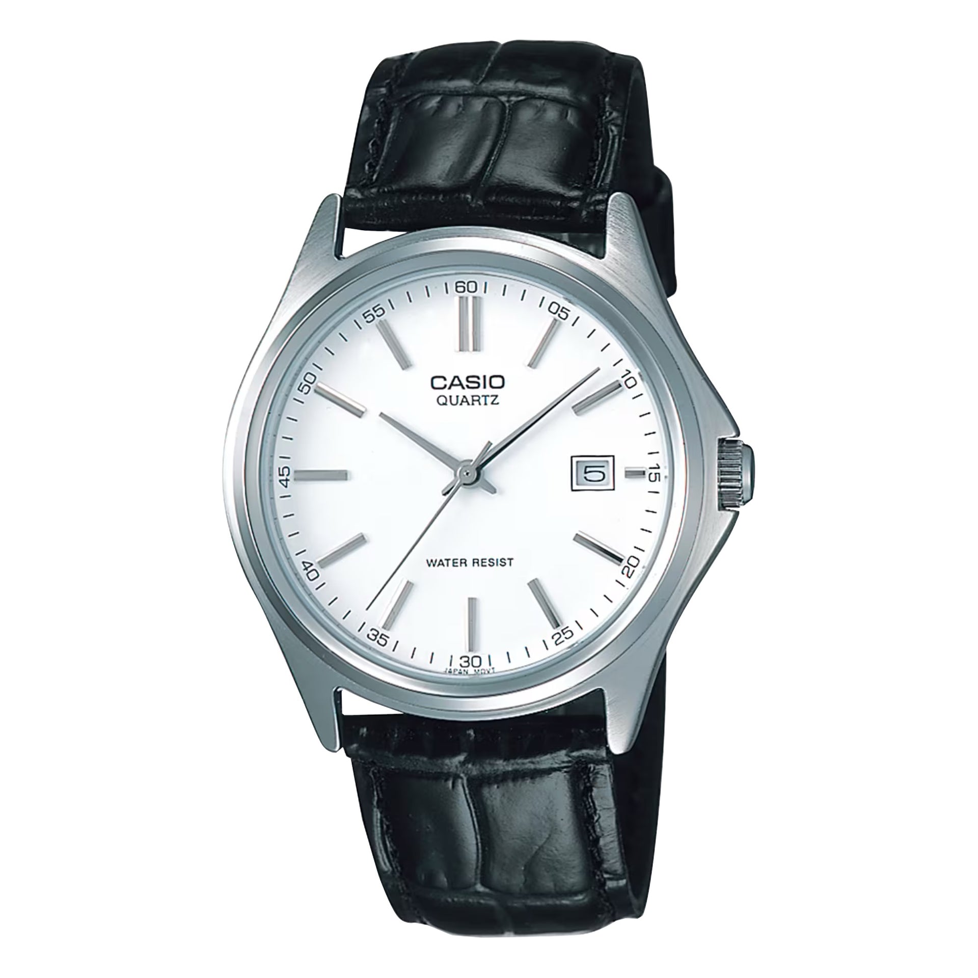 Casio MenÕs Black Leather Watch with White Dial - MTP-1183E-7A