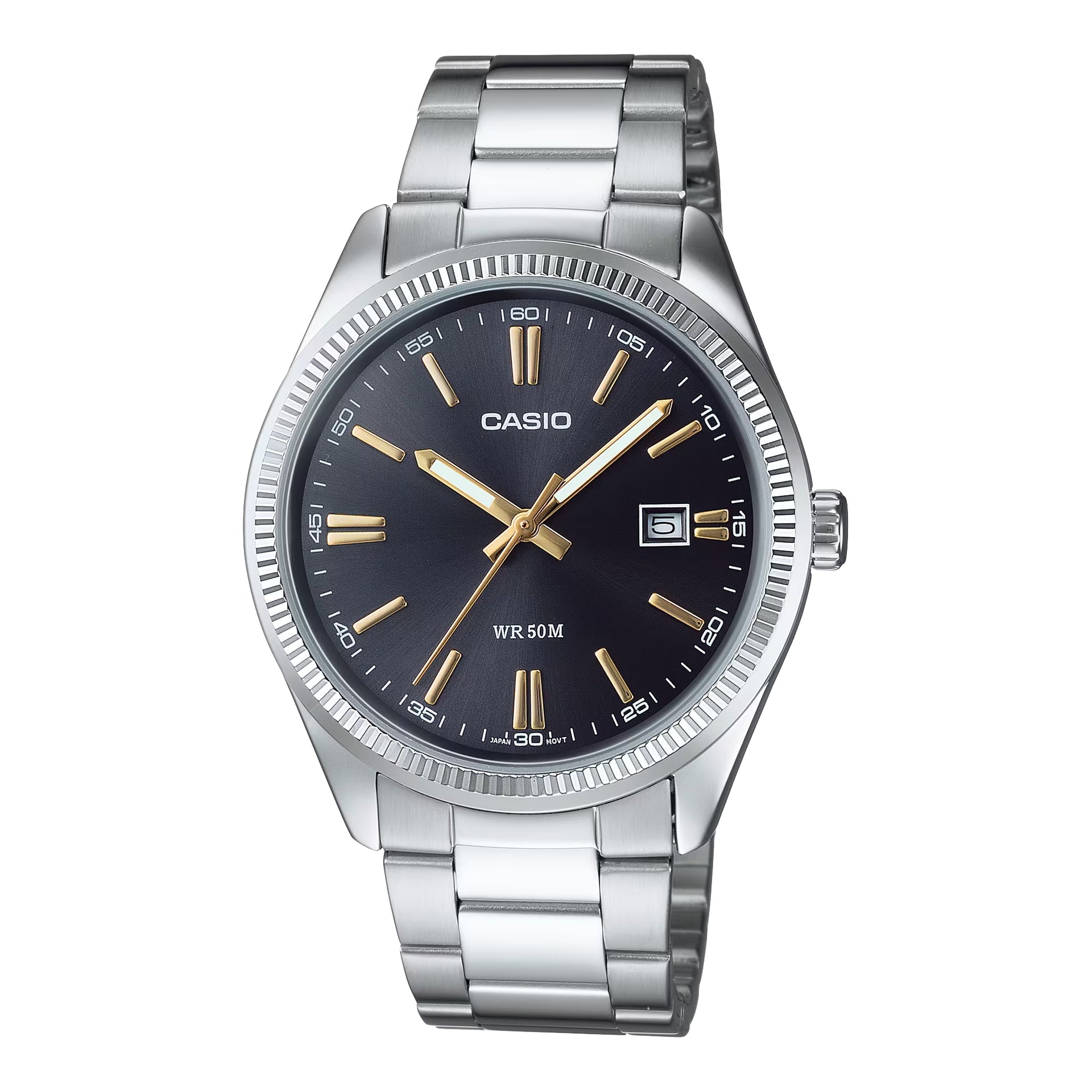 Casio MenÕs Black Dial Analog Watch with Stainless Steel Bracelet - MTP-1302D-1A2V