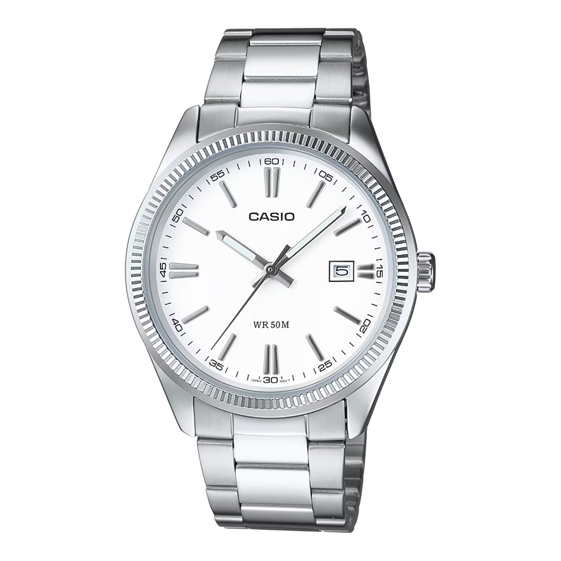 Casio Men’s Silver Stainless Steel Analog Watch with White Dial - MTP-1302D-7A1V