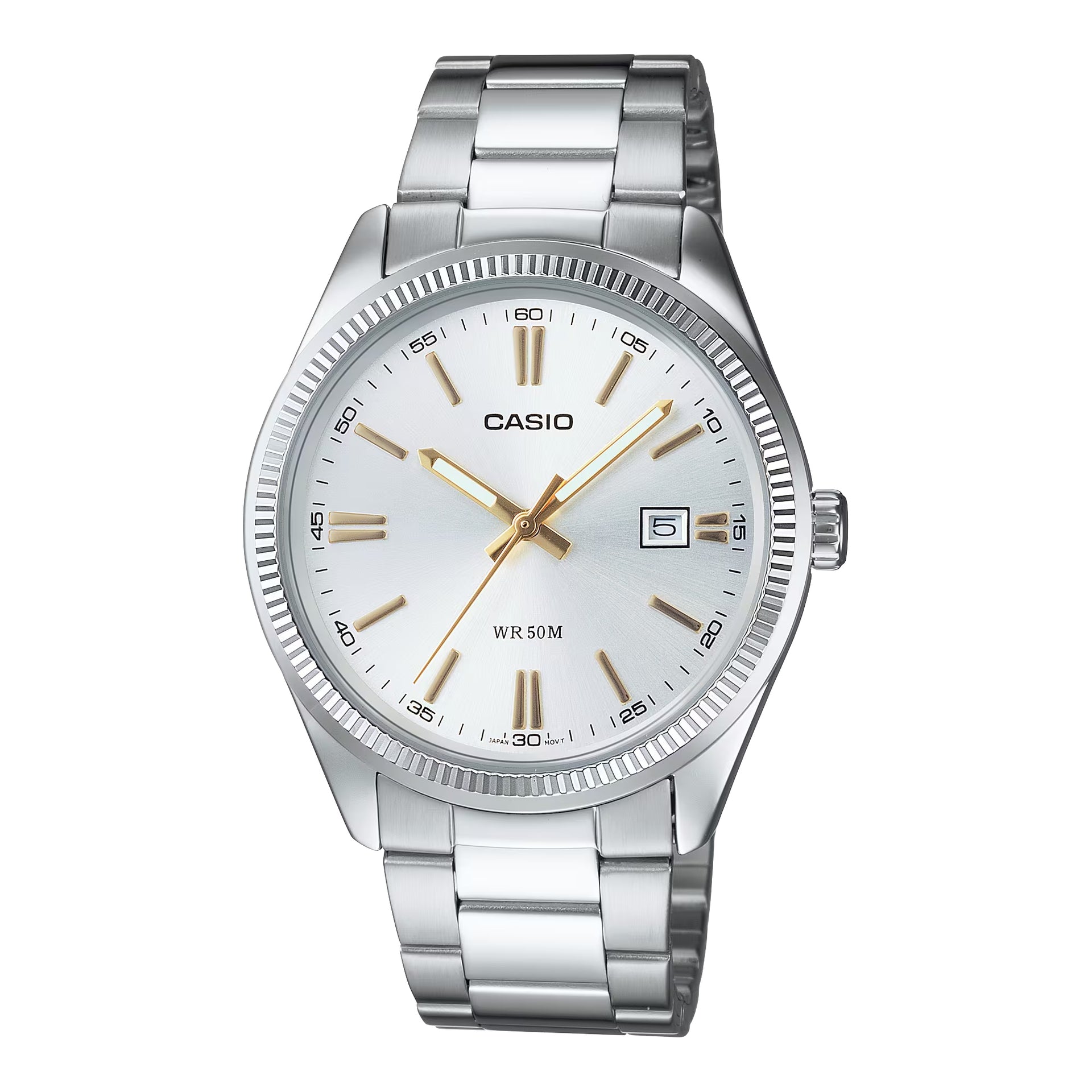 Casio MenÕs Silver Analog Watch with White Dial Steel Bracelet - MTP-1302D-7A2V