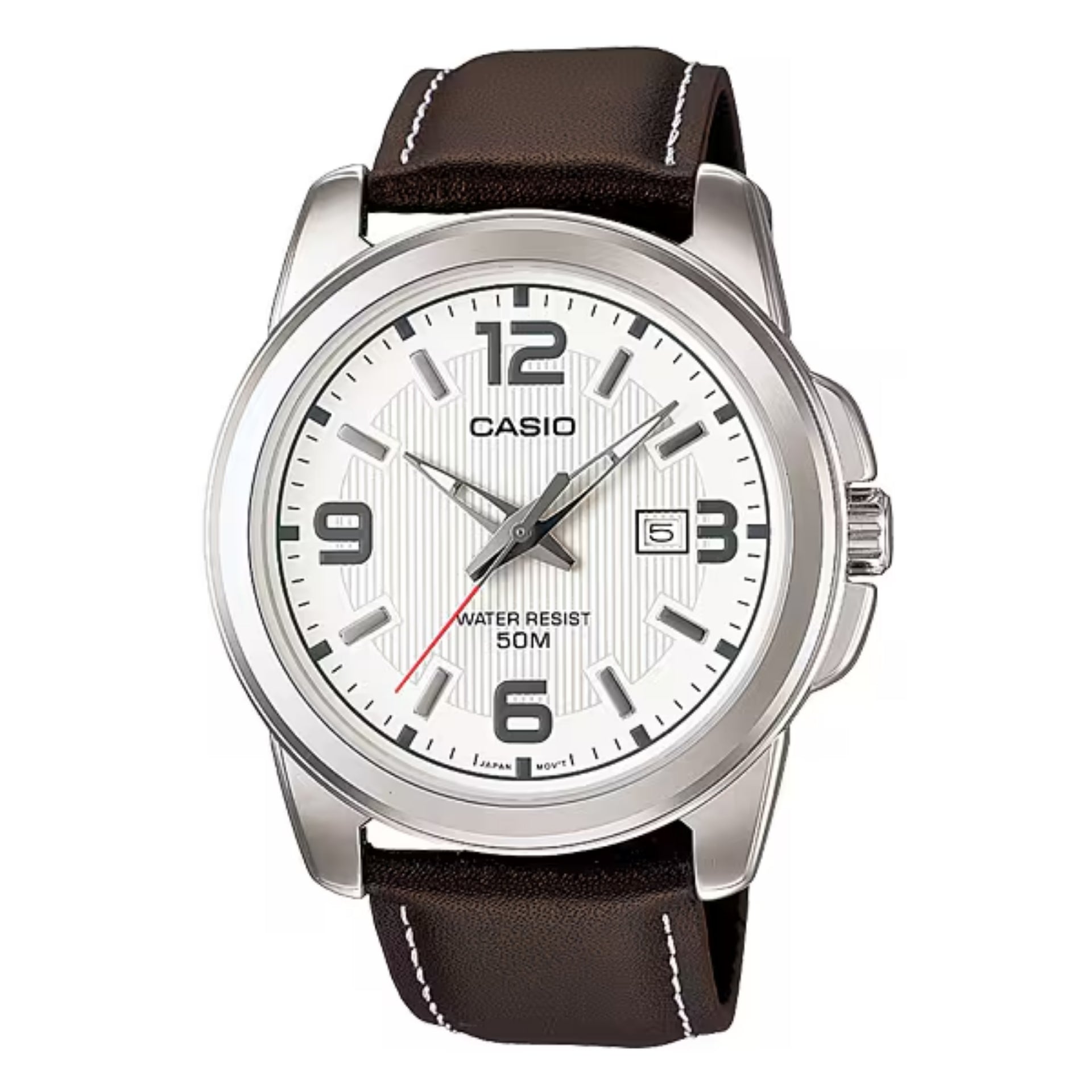 Casio Men’s White Dial Leather Strap Watch - MTP-1314L-7AV