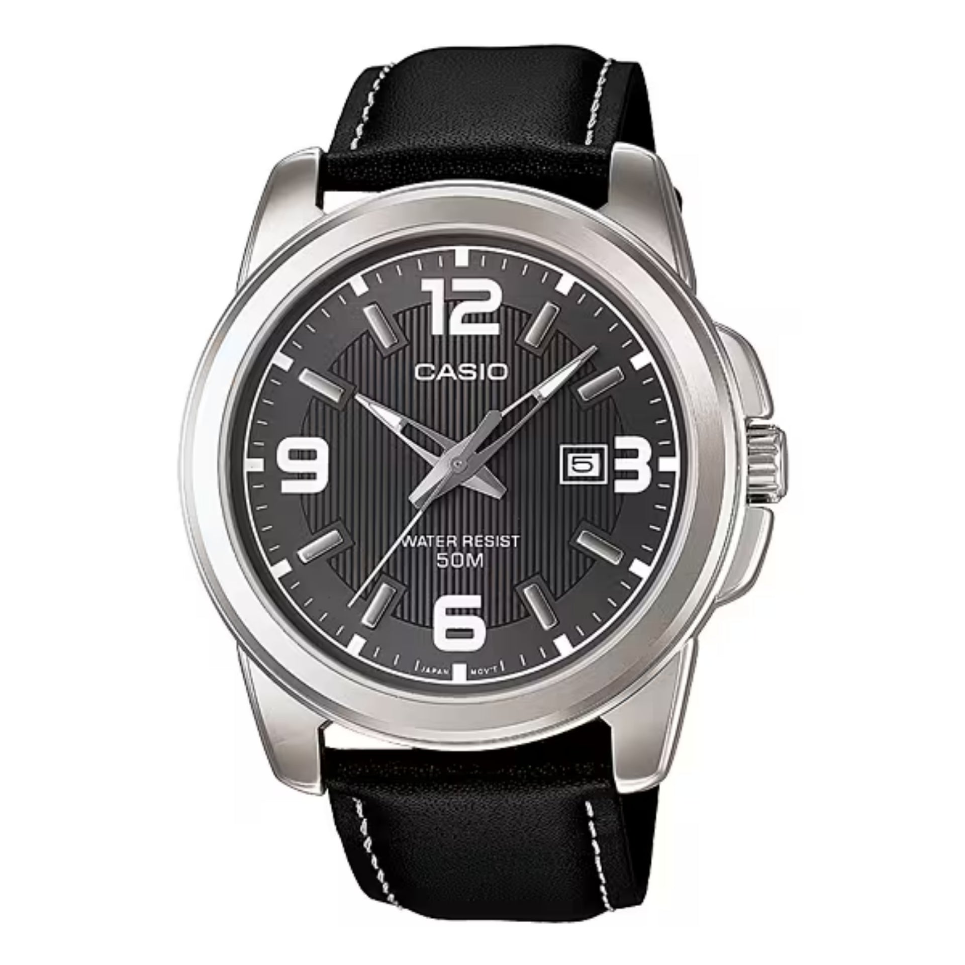 Casio Men’s Black Leather Analog Watch with Date Display - MTP-1314L-8AV