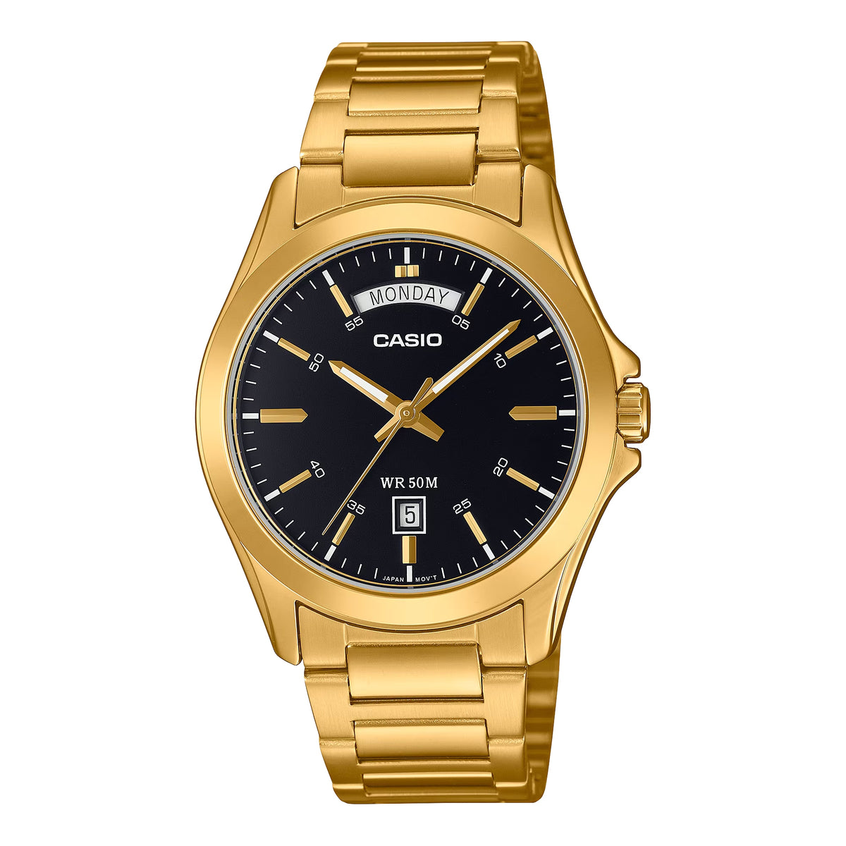 Casio Men's Black Dial Gold Stainless Steel Day Date Watch - MTP-1370G-1AVDF