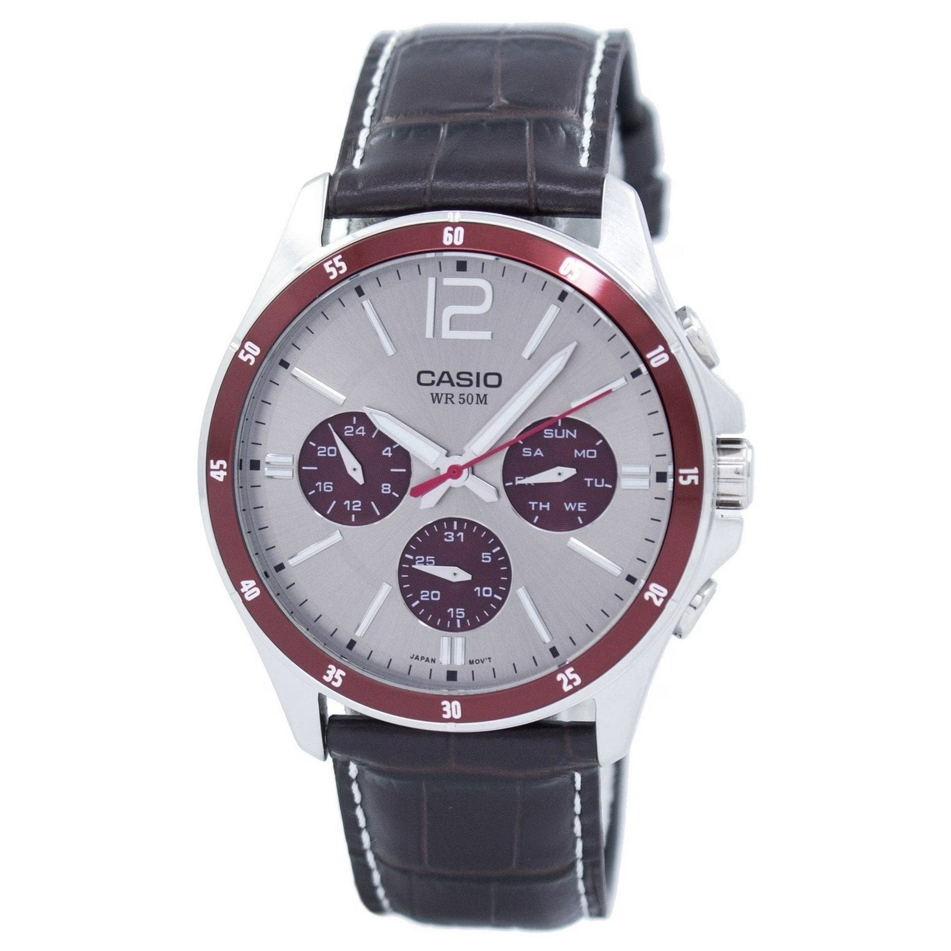 Casio Men’s Analog Watch with Leather Strap and Multi Function Dial - MTP-1374L-7A1VDF