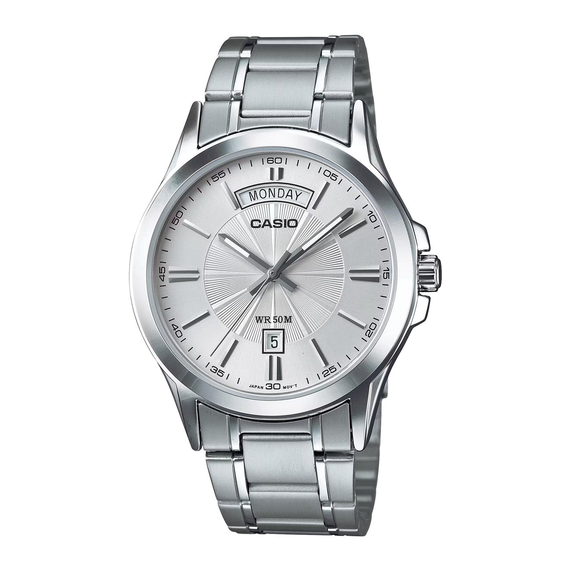 Casio Men’s Silver Dial Analog Watch with Stainless Steel Bracelet - MTP-1381D-7AVDF
