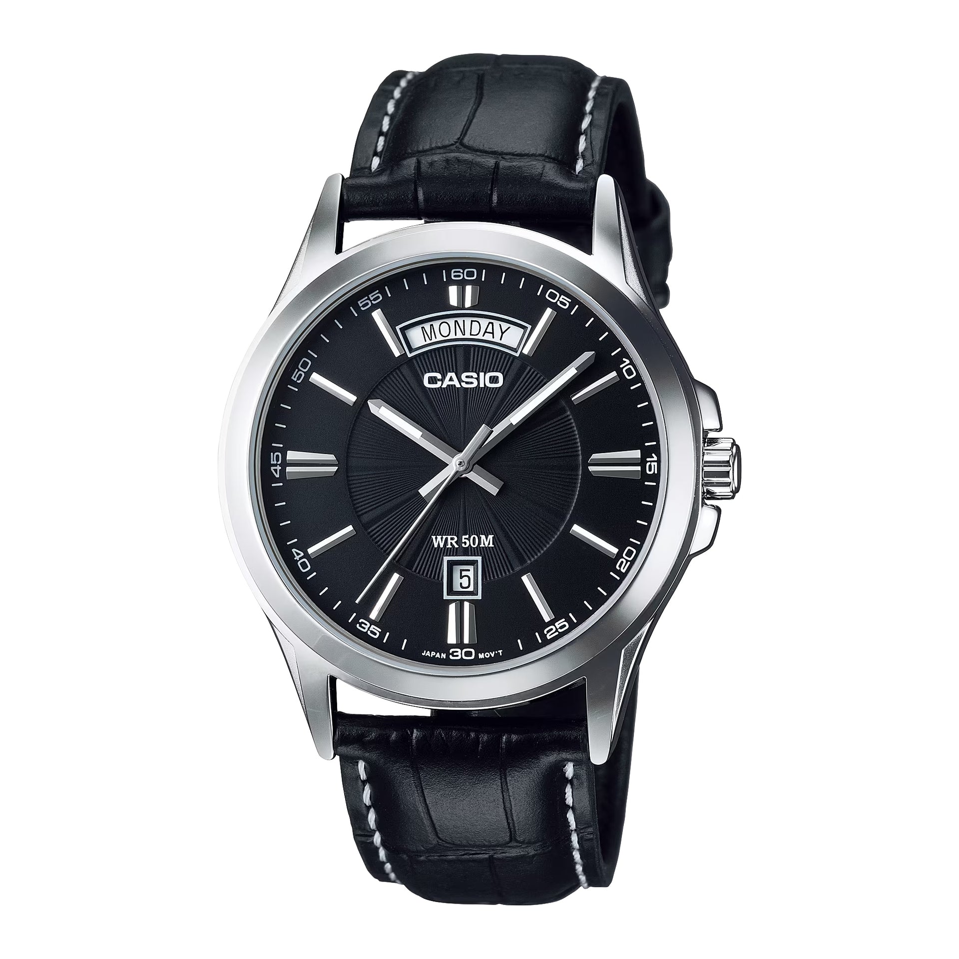 Casio MenÕs Black Dial Analog Watch with Black Leather Strap - MTP-1381L-1AVDF