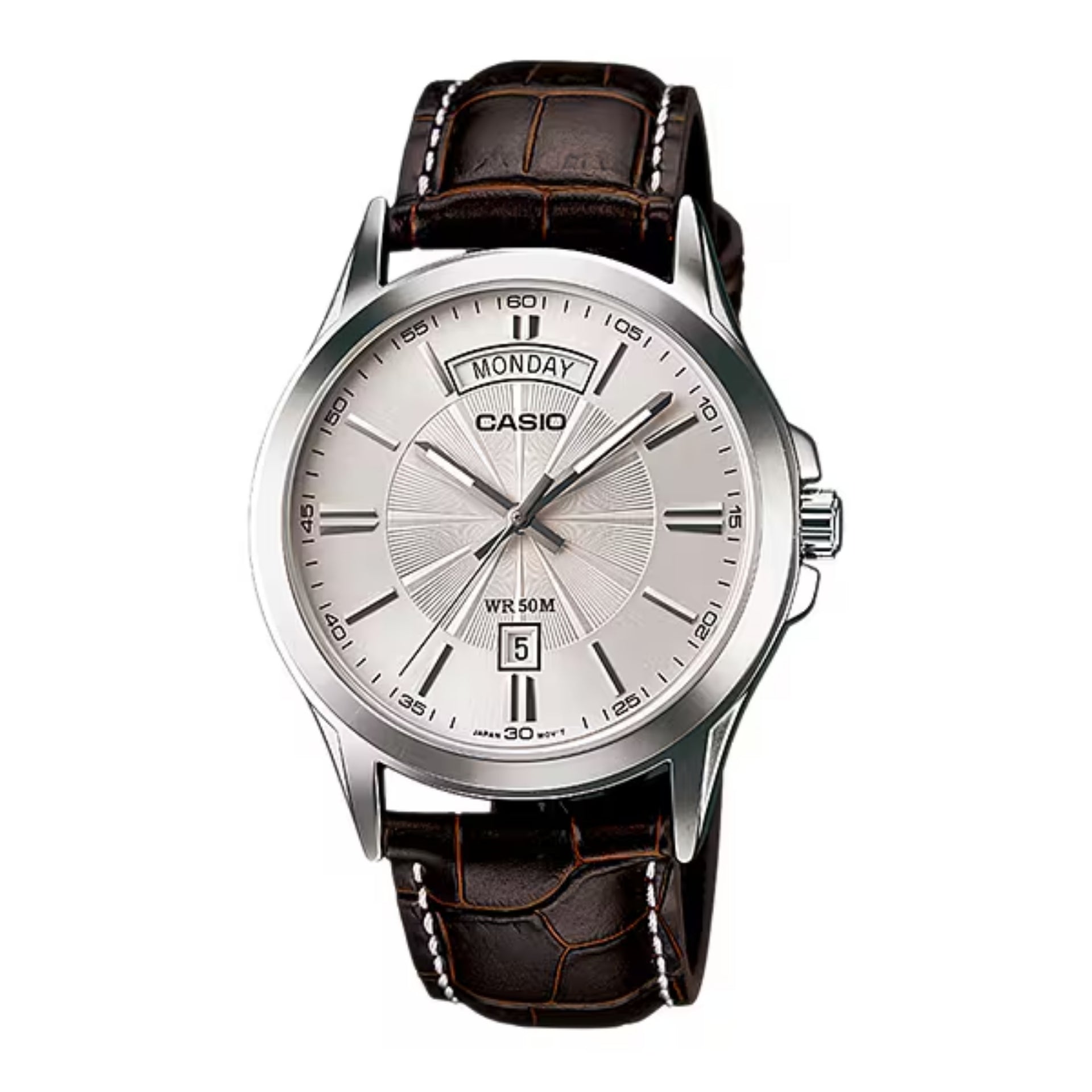 Casio Men’s Analog Watch with Leather Strap and Day Date Display - MTP-1381L-7AVDF