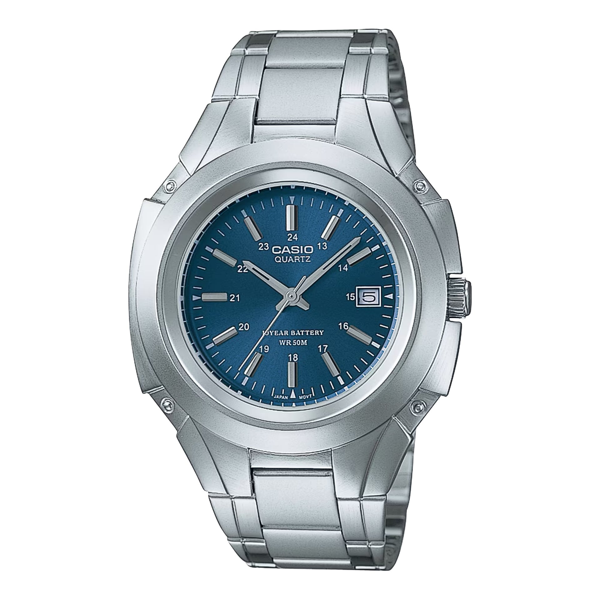 Casio MenÕs Silver Stainless Steel Blue Dial Analog Watch - MTP-3050D-2AV