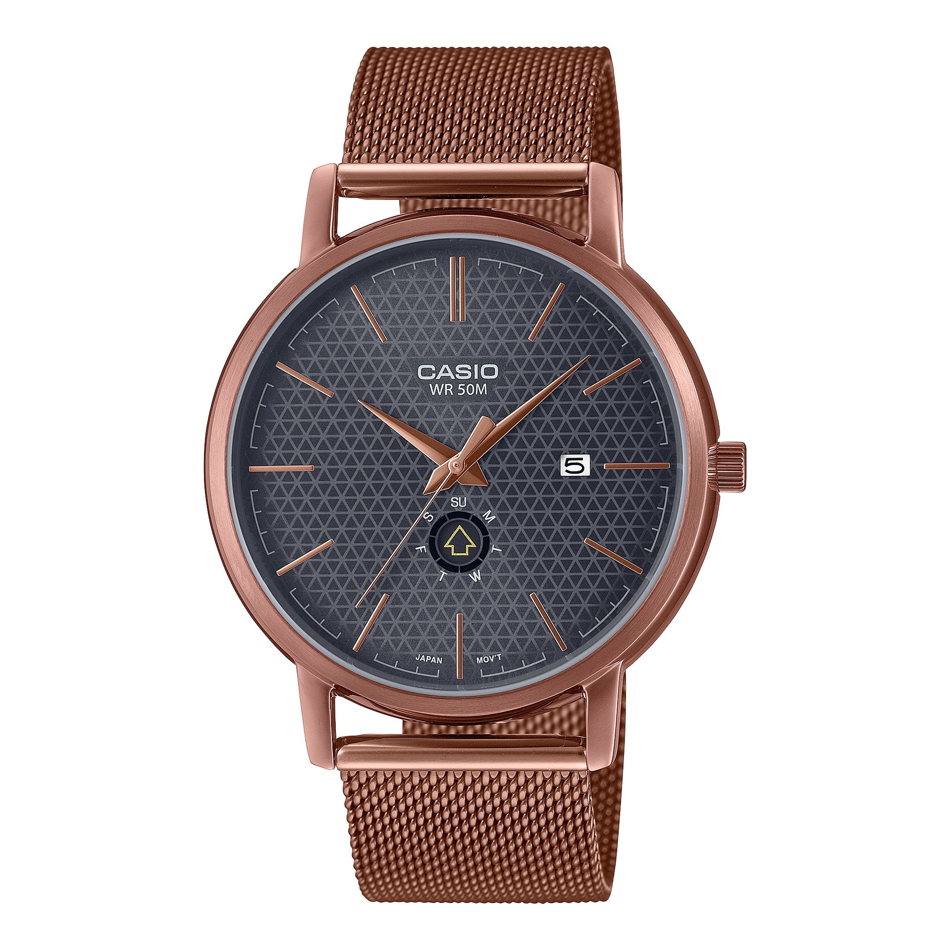 Casio MenÕs Rose Gold Gray Dial Stainless Steel Mesh Bracelet Watch - MTP-B125MR-8AVDF