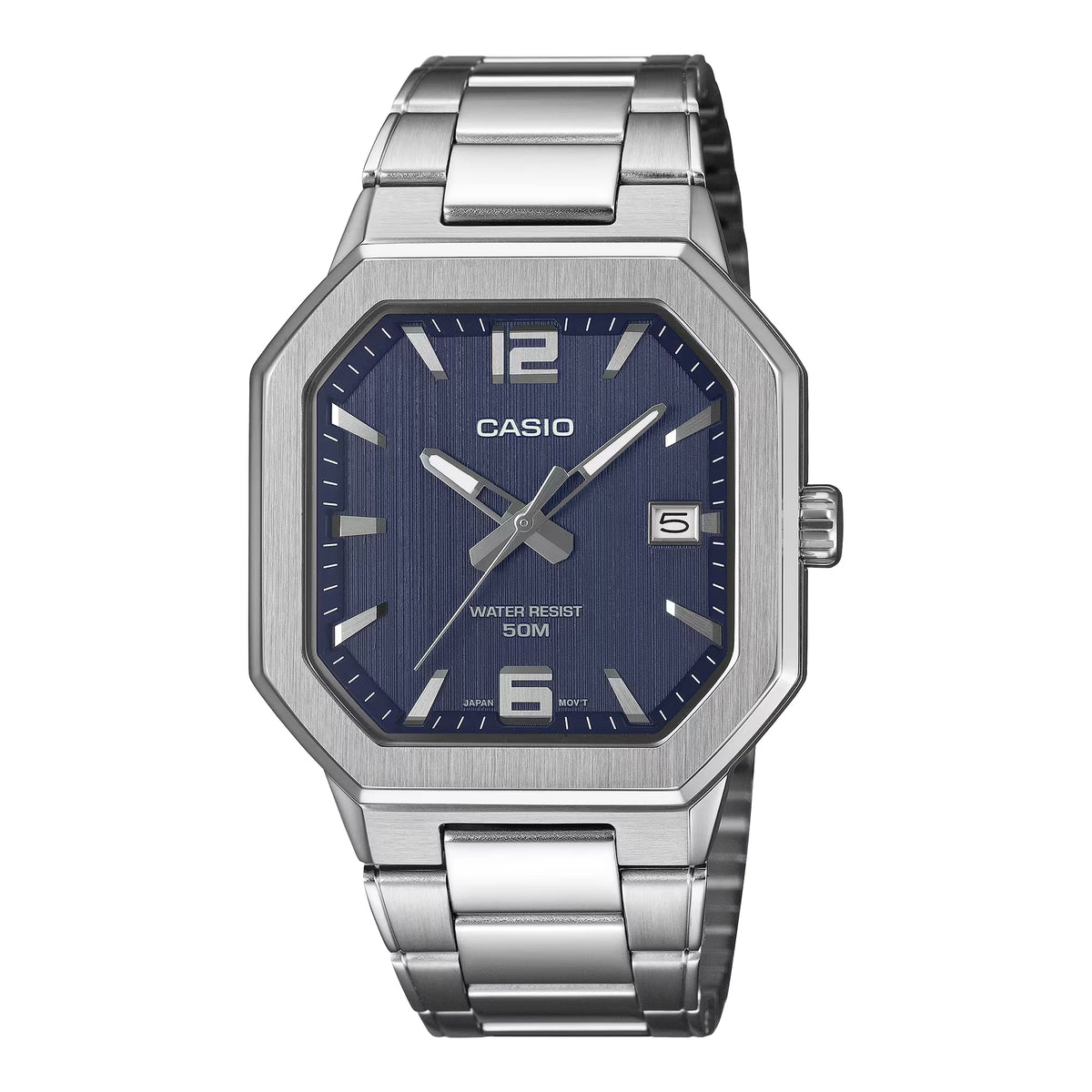 Casio Men's Blue Dial Stainless Steel Angular Analog Watch - MTP-B195D-2AVDF