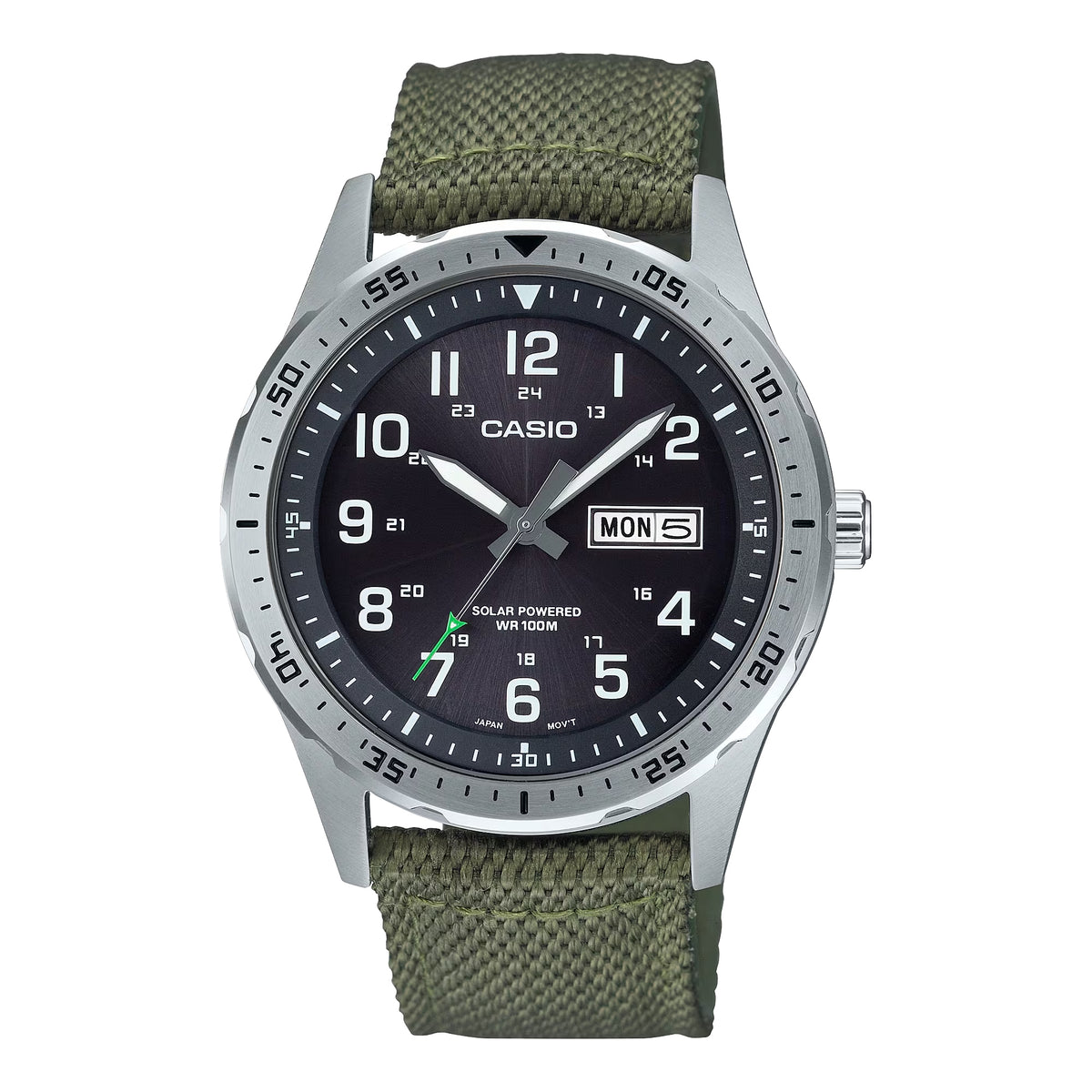Casio Men's Black Dial Green Fabric Solar Sports Wristwatch - MTP-S120L-3AVCF