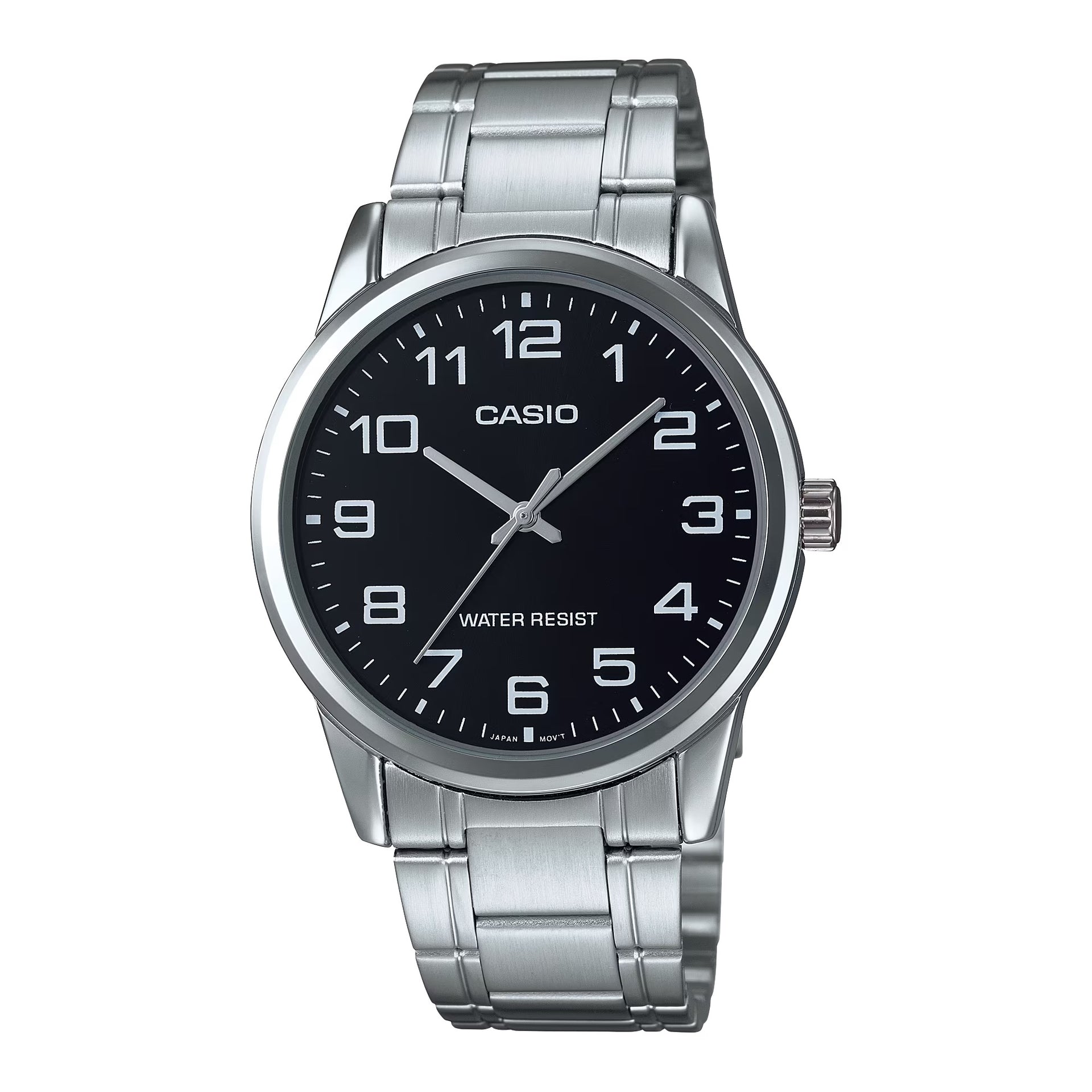Casio MenÕs Silver Analog Watch with Black Dial - MTP-V001D-1B