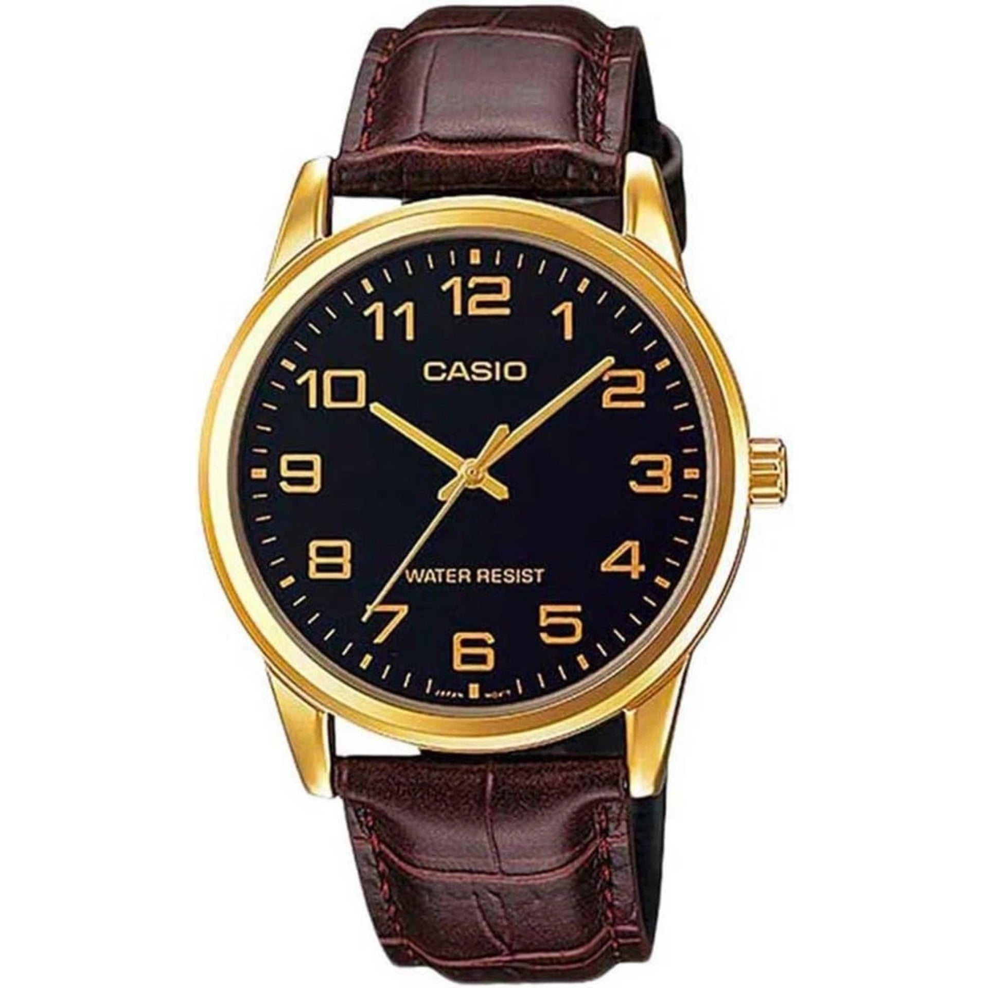 Casio Men’s Black Dial Analog Watch with Brown Leather Strap - MTP-V001GL-1B