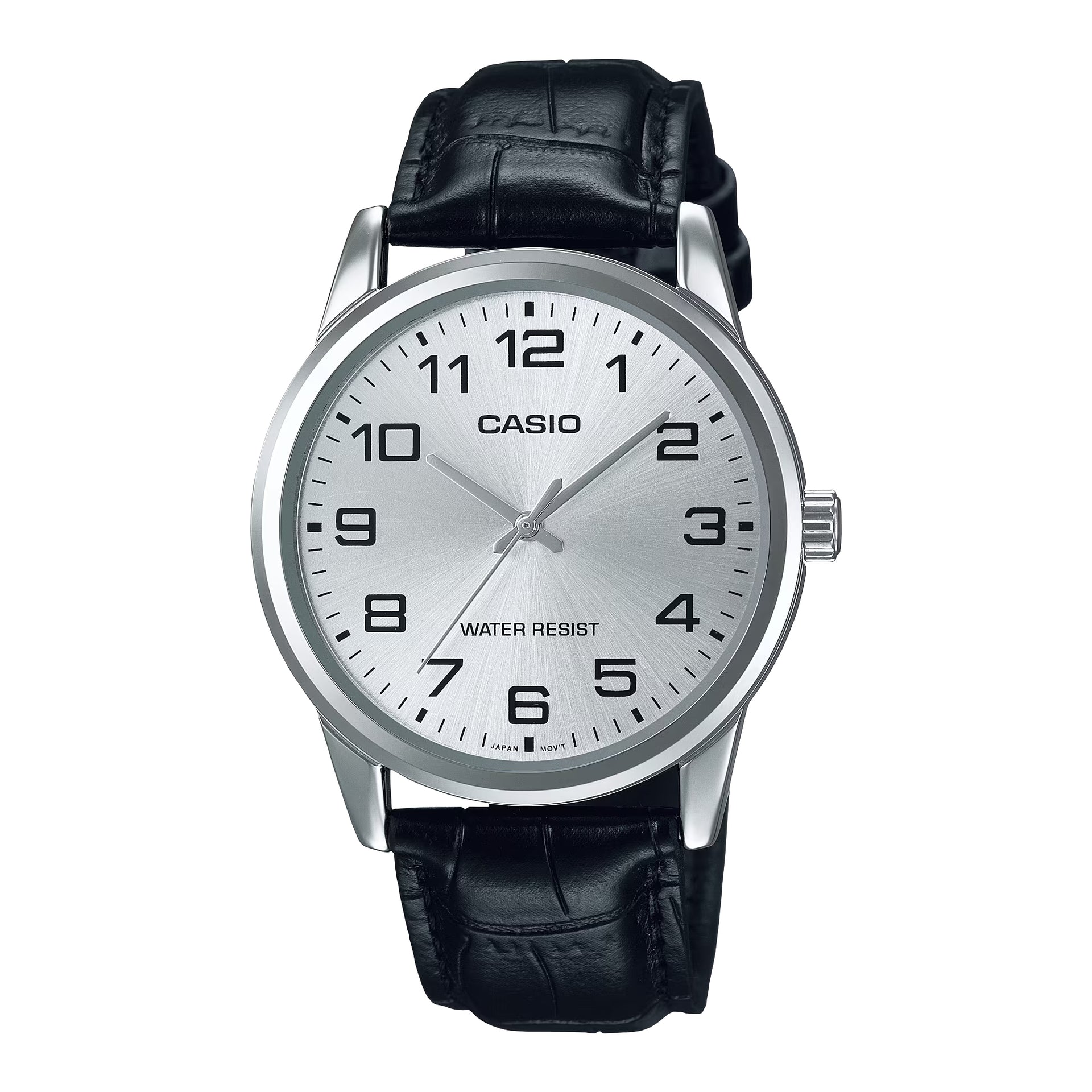 Casio MenÕs Silver Dial Analog Watch with Black Leather Strap - MTP-V001L-7BUDF