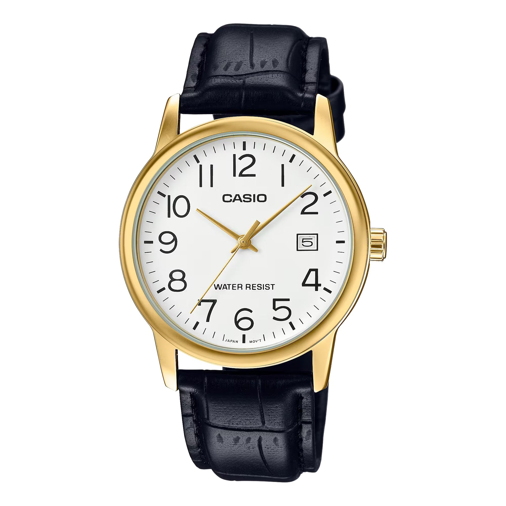 Casio MenÕs White Dial Gold-Tone Leather Analog Watch - MTP-V002GL-7B2UDF