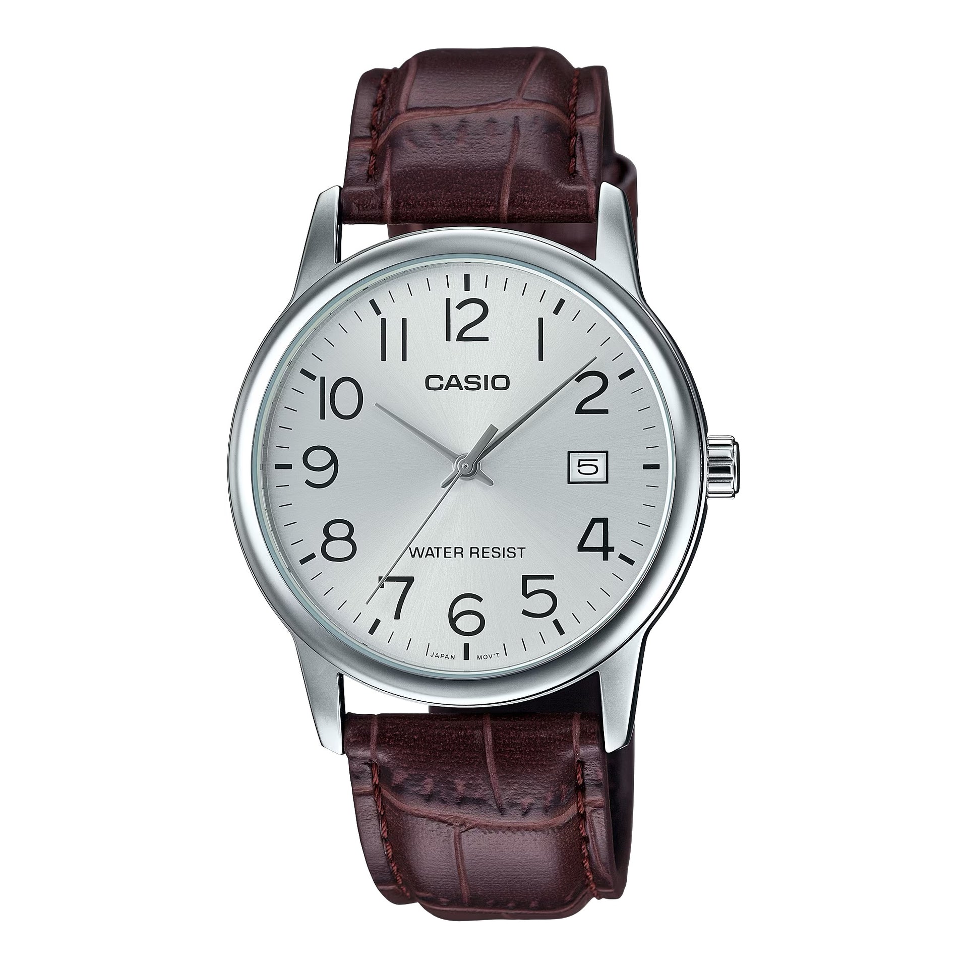 Casio MenÕs Brown Leather Watch with Silver Dial - MTP-V002L-7B2UDF