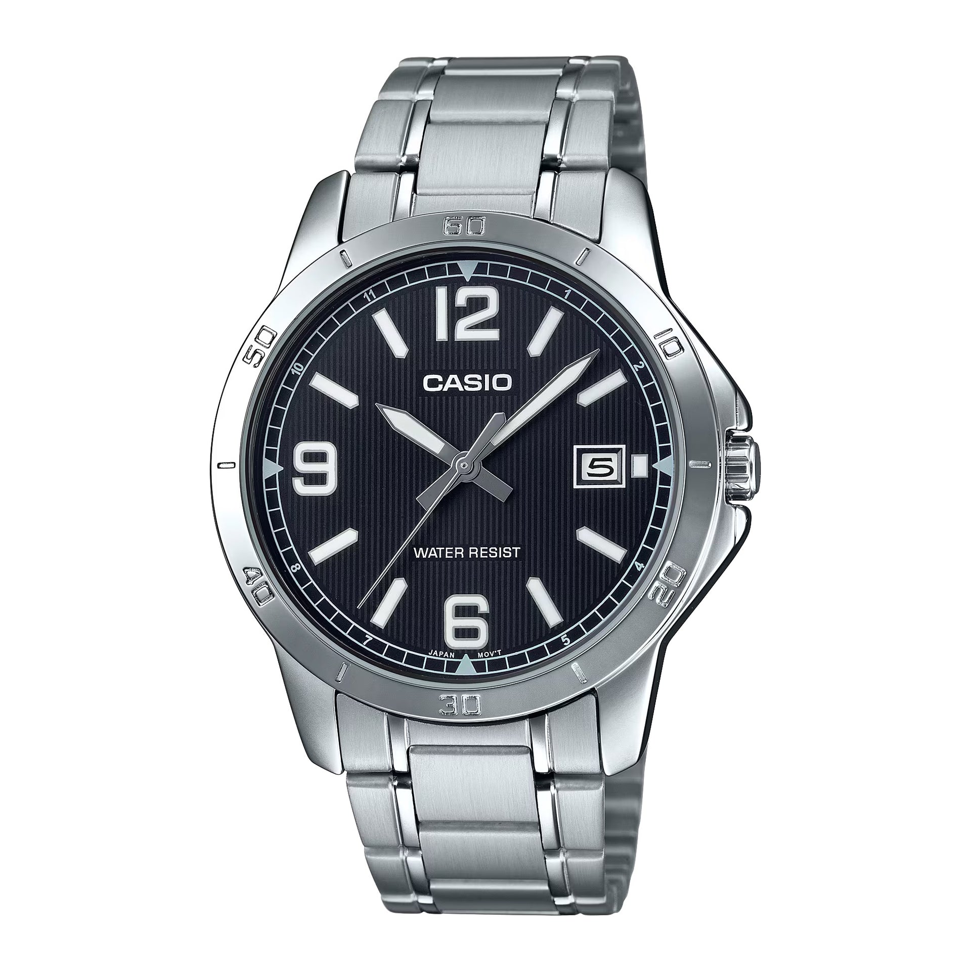 Casio MenÕs Silver Stainless Steel Watch with Black Dial - MTP-V004D-1B2UDF