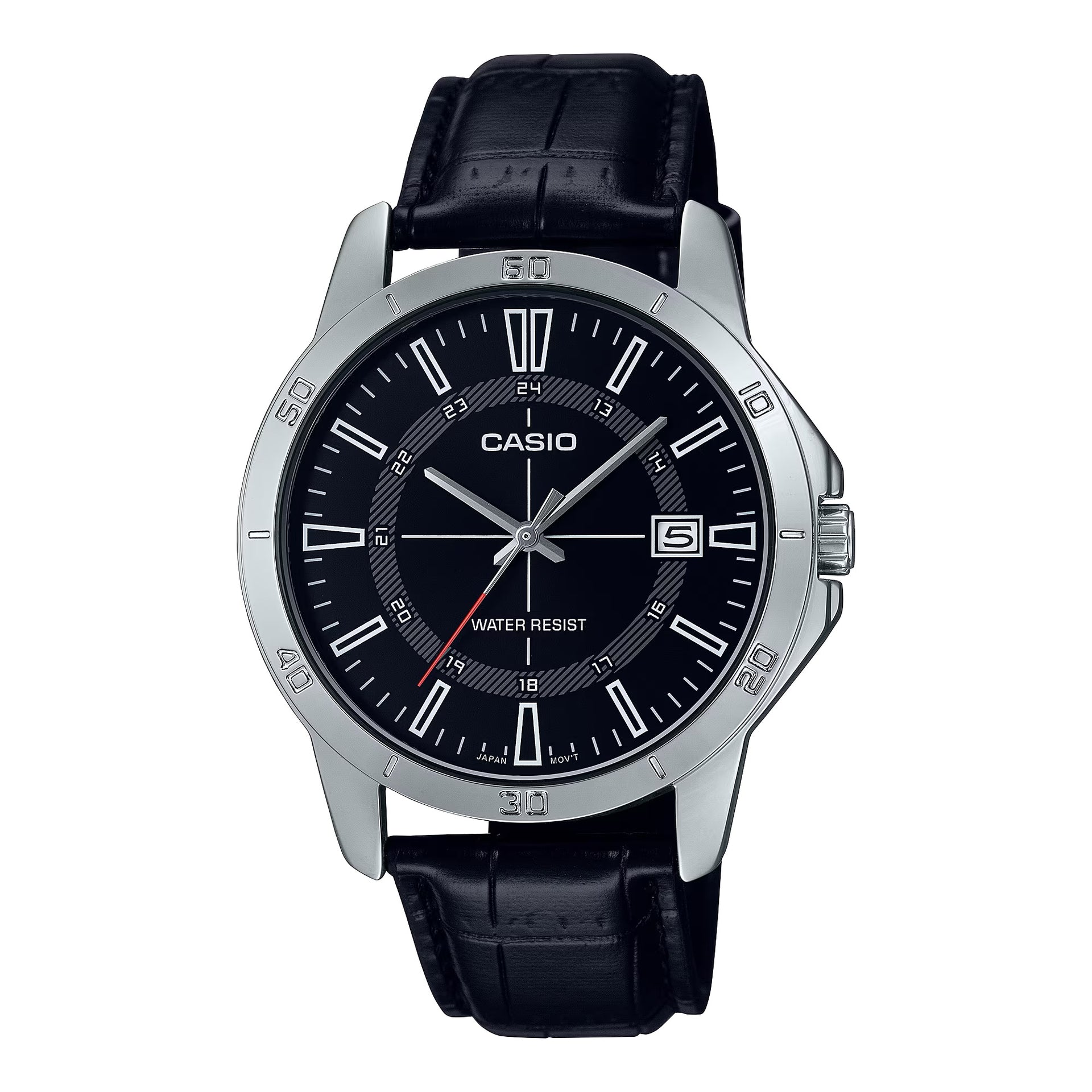Casio MenÕs Black Leather Watch with Black Dial - MTP-V004L-1CUDF