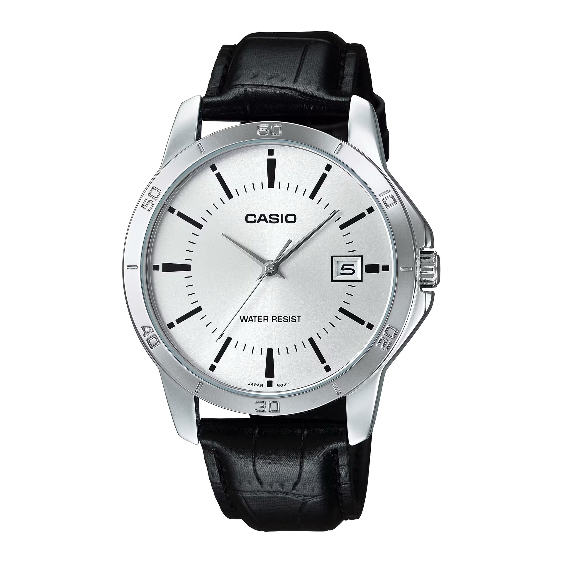 Casio MenÕs Silver Analog Watch with Black Leather Strap Ð MTP-V004L-7A