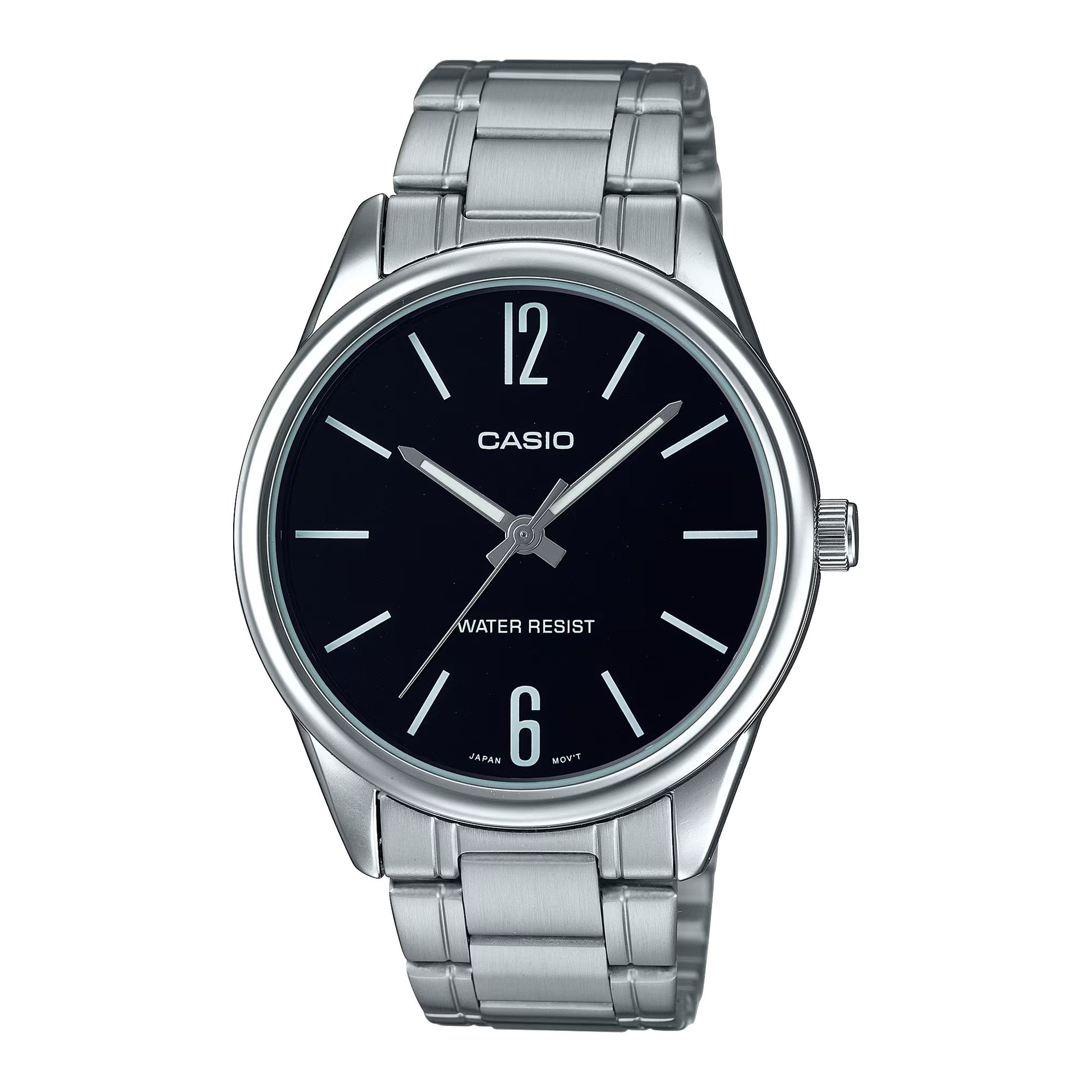 Casio MenÕs Silver Analog Watch with Black Dial - MTP-V005D-1B