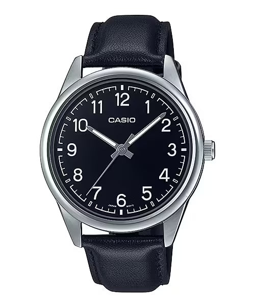 Casio MenÕs Black Leather Watch with Black Dial - MTP-V005L-1B4UDF
