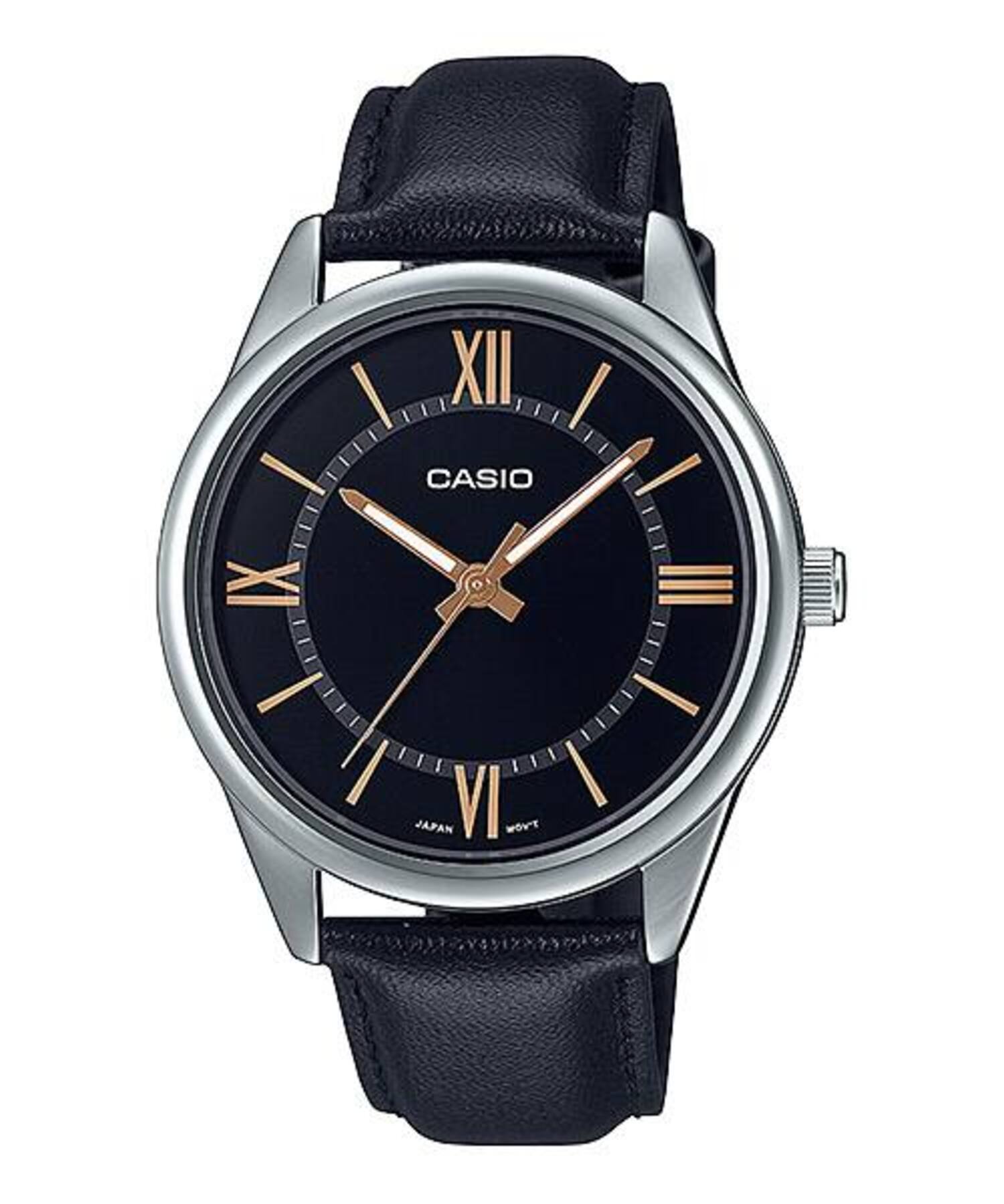 Casio MenÕs Black Leather Watch with Black Dial - MTP-V005L-1B5UDF