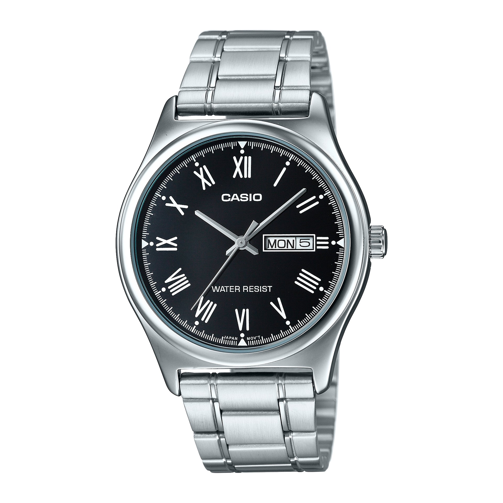 Casio MenÕs Black Dial Analog Watch with Day Date Stainless Steel Bracelet - MTP-V006D-1BUDF