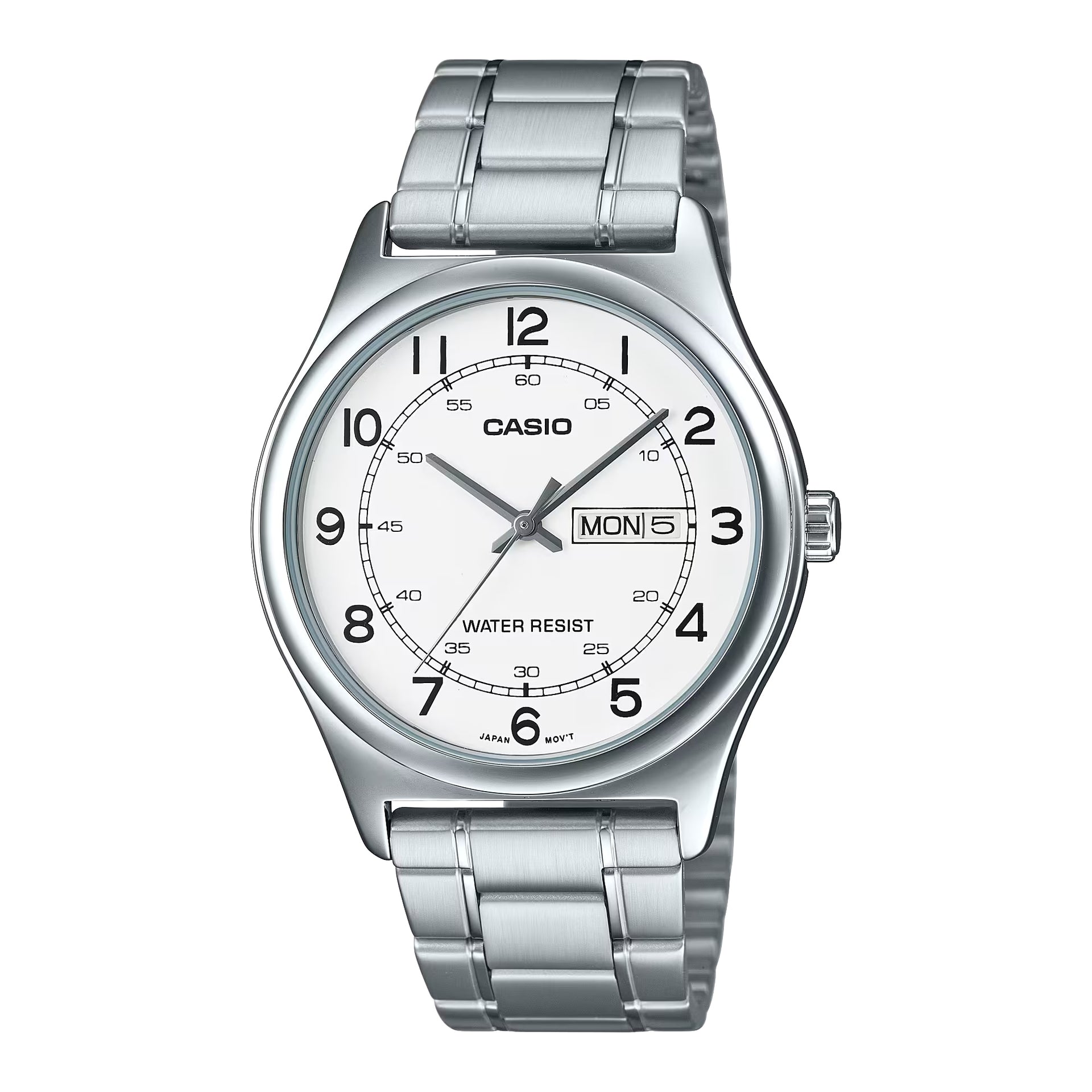 Casio MenÕs White Dial Day Date Analog Watch with Stainless Steel Bracelet - MTP-V006D-7B2UDF
