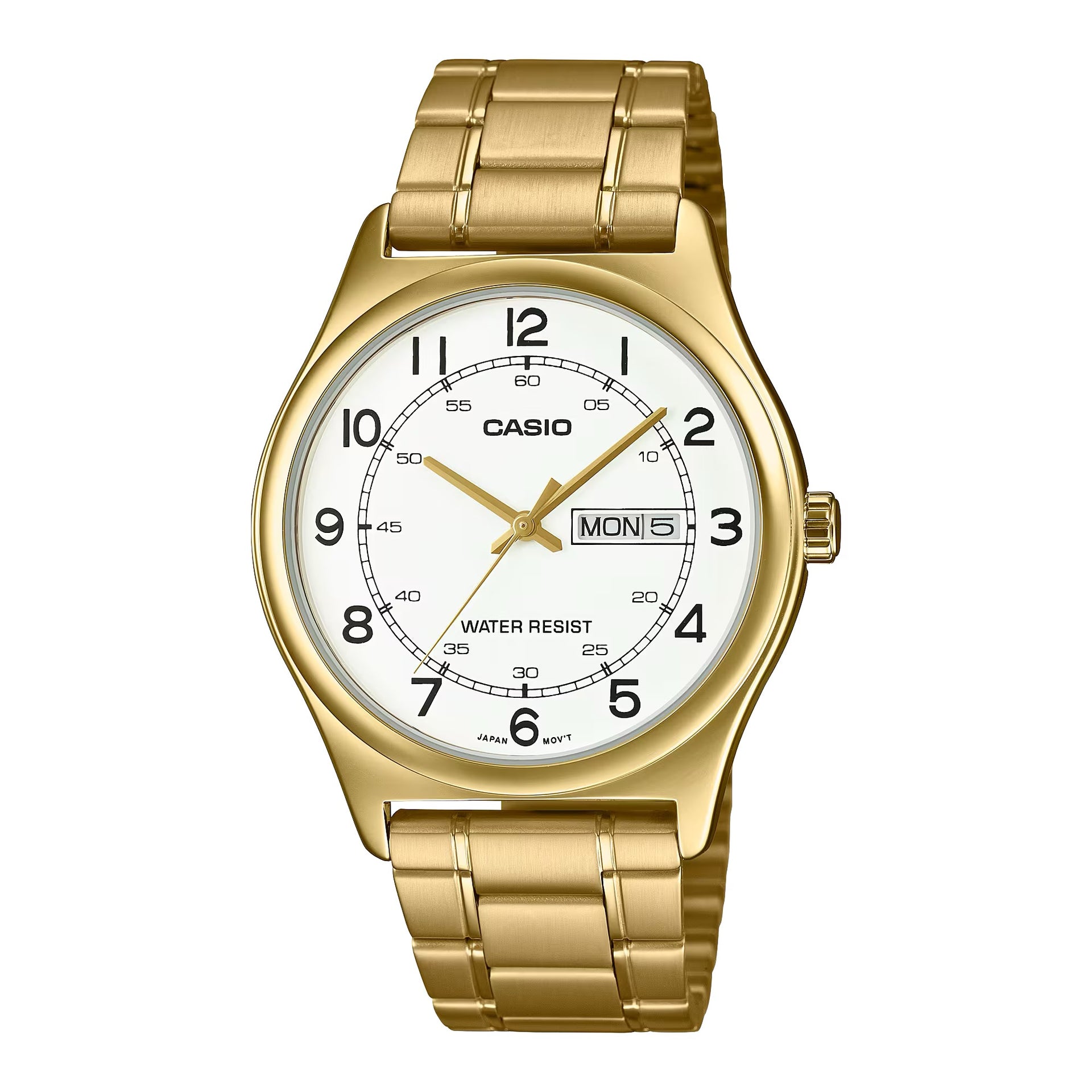 Casio MenÕs Gold Analog Watch with White Dial and Day-Date Display - MTP-V006G-7B