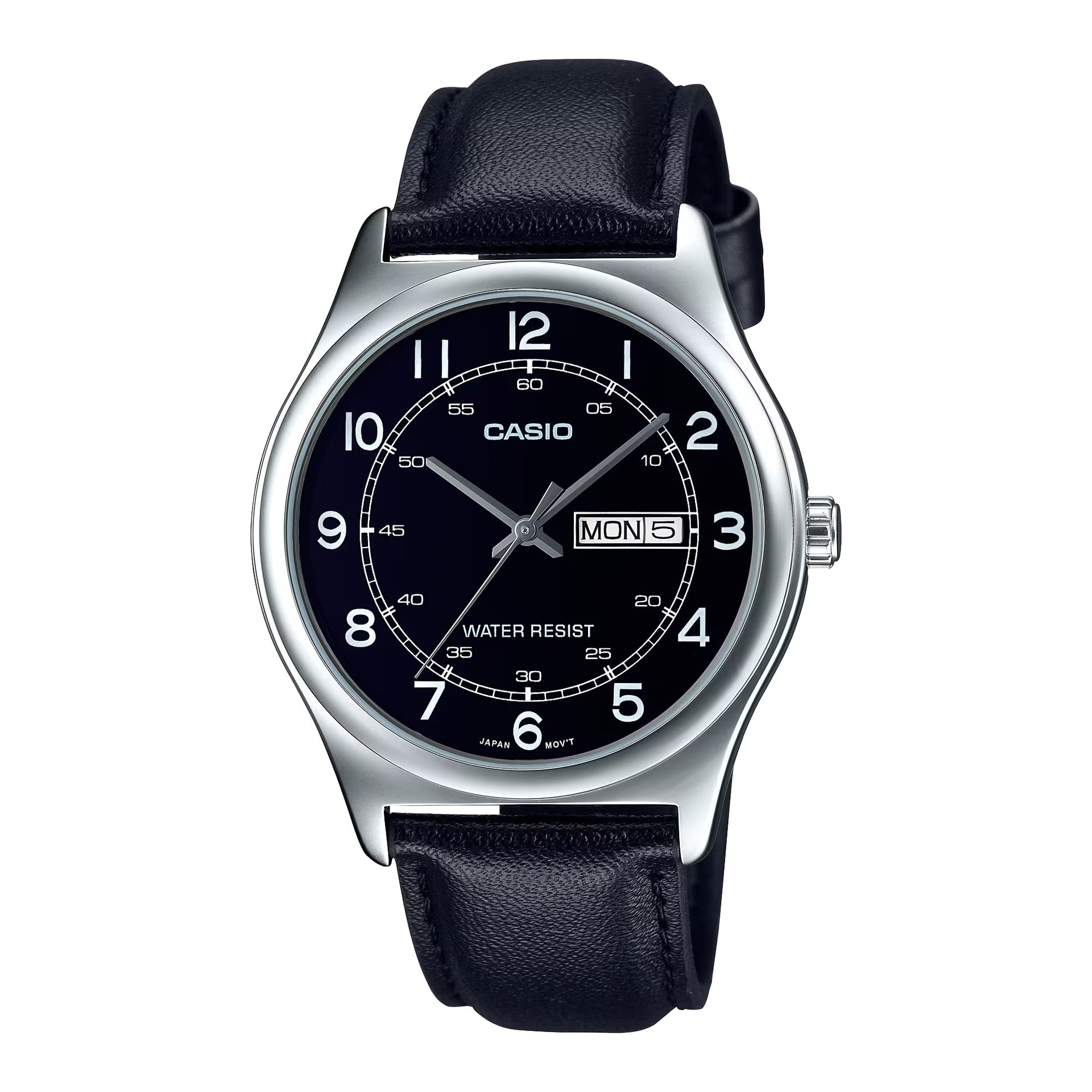 Casio MenÕs Black Leather Watch with Black Dial - MTP-V006L-1B2UDF