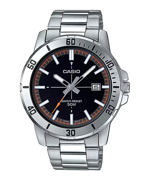 Casio MenÕs Silver Watch with Black Dial - MTP-VD01D-1E2V
