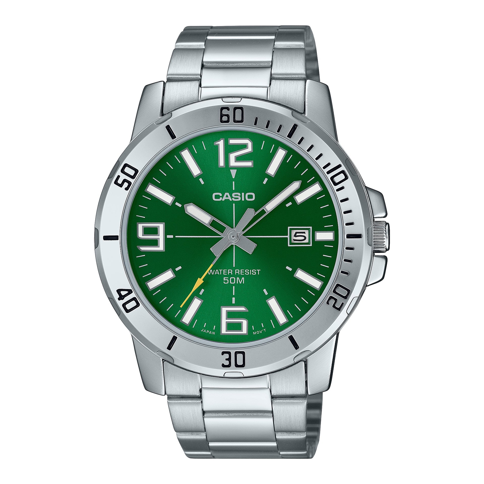 Casio MenÕs Green Dial Stainless Steel Analog Watch - MTP-VD01D-3BVUDF
