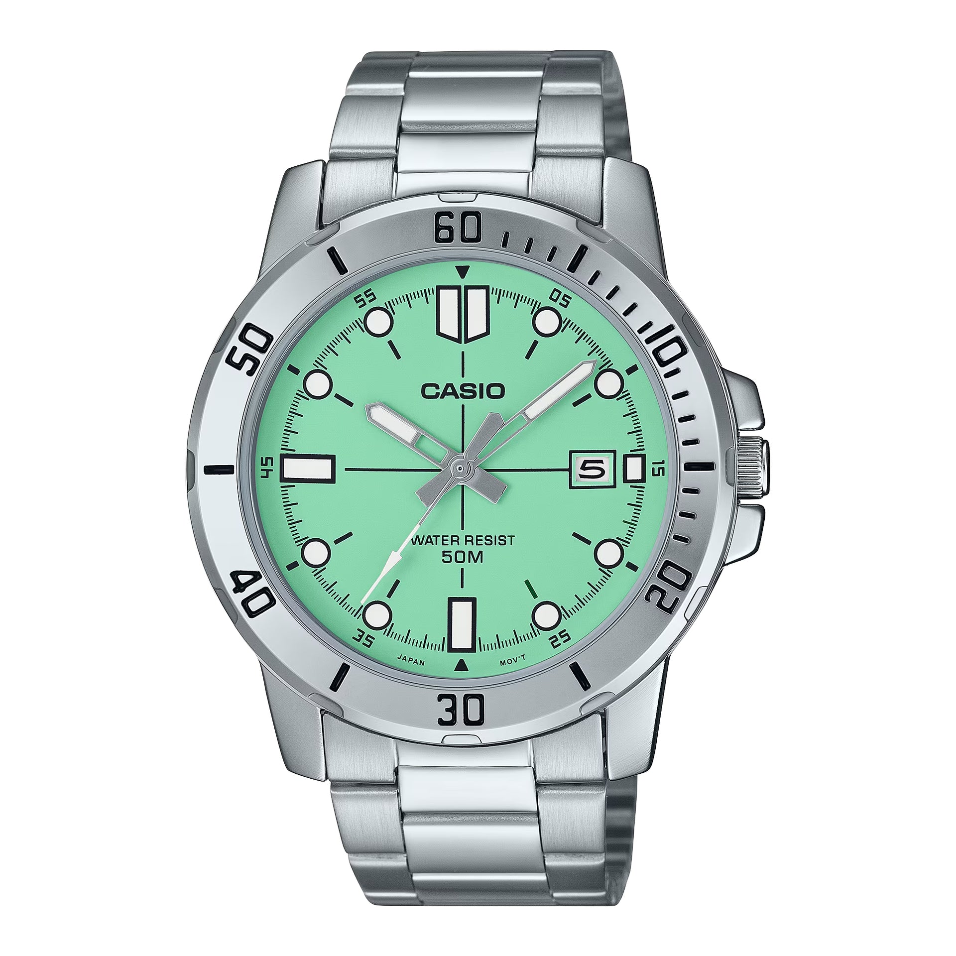 Casio MenÕs Green Dial Analog Watch with Stainless Steel Bracelet - MTP-VD01D-3E1VUDF