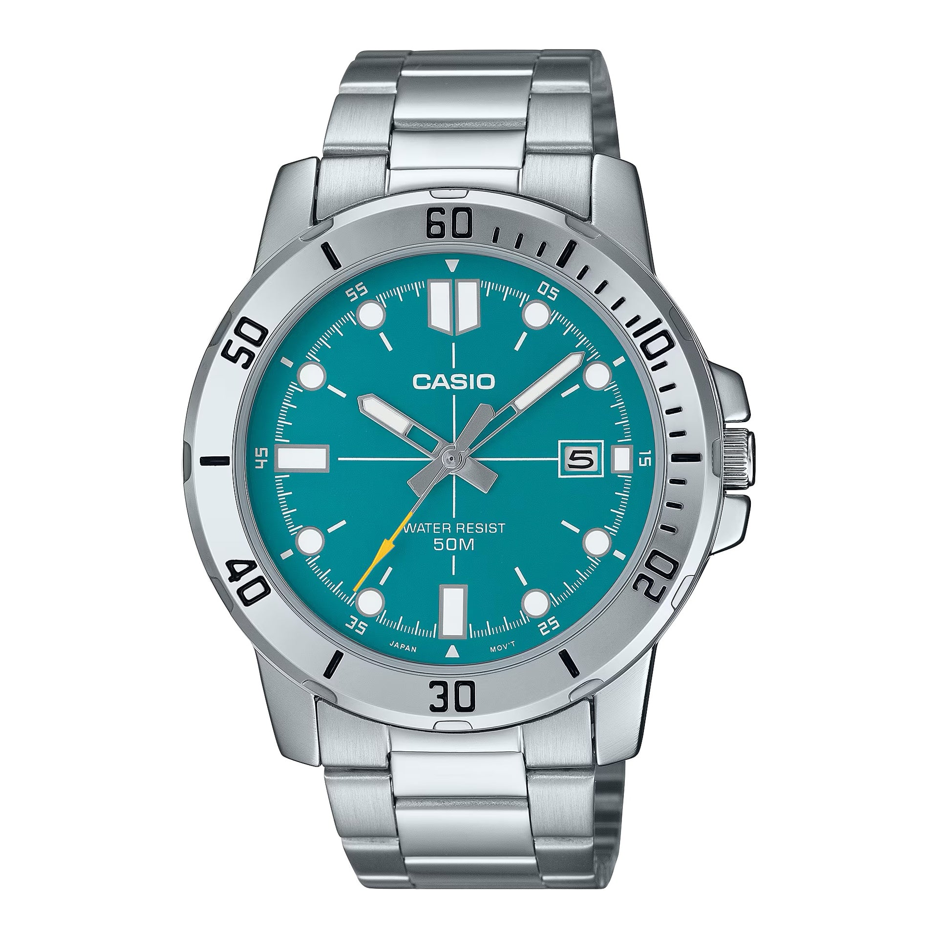Casio MenÕs Silver Stainless Steel Watch with Teal Dial - MTP-VD01D-3E2VUDF