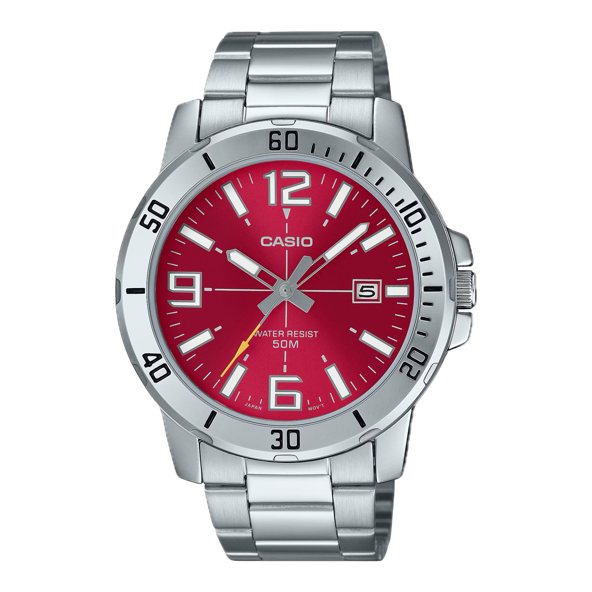 Casio MenÕs Red Dial Stainless Steel Bracelet Watch - MTP-VD01D-4BVUDF