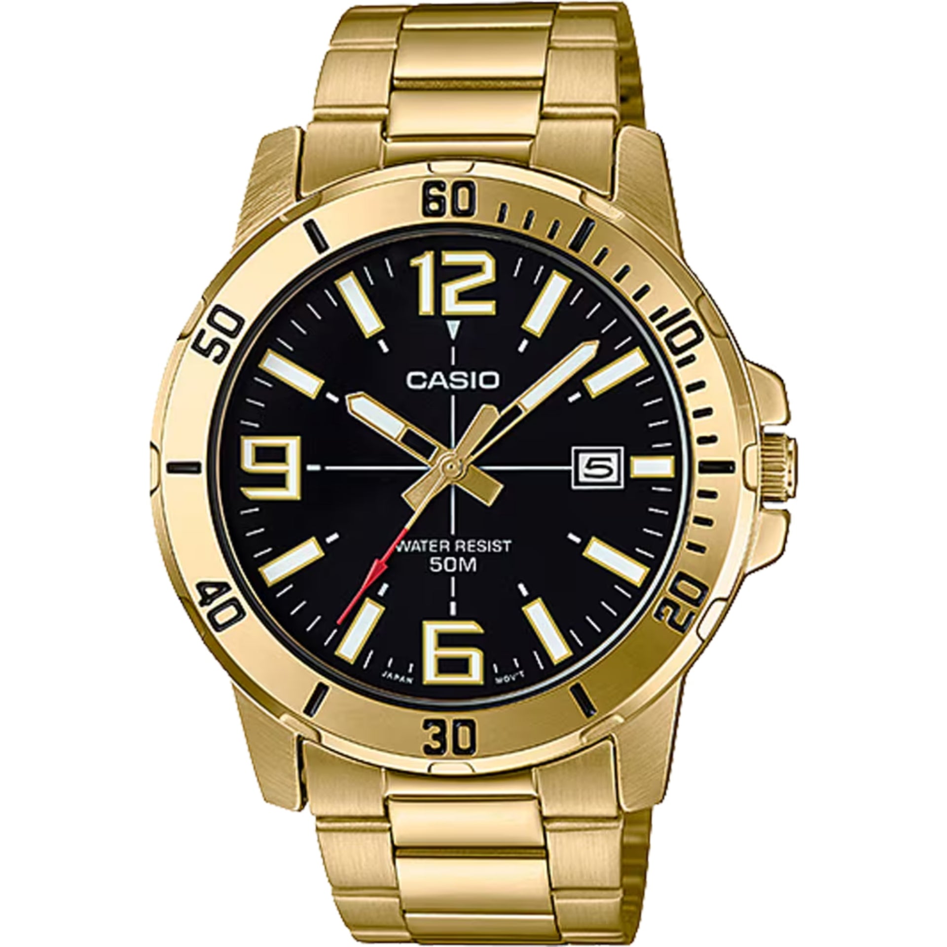 Casio MenÕs Black Dial Analog Watch with Gold Tone Bracelet - MTP-VD01G-1BVUDF