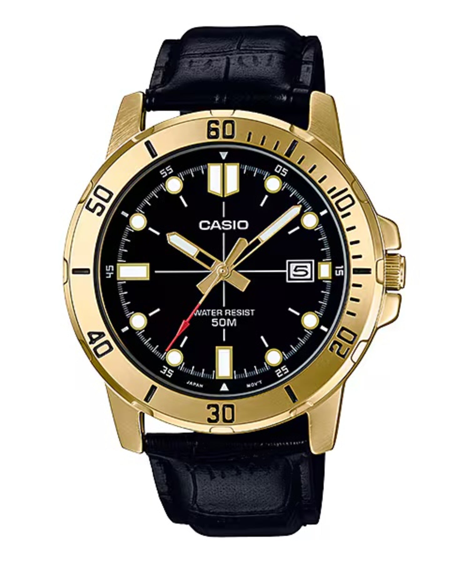 Casio MenÕs Gold Watch with Black Leather Strap - MTP-VD01GL-1EVUDF