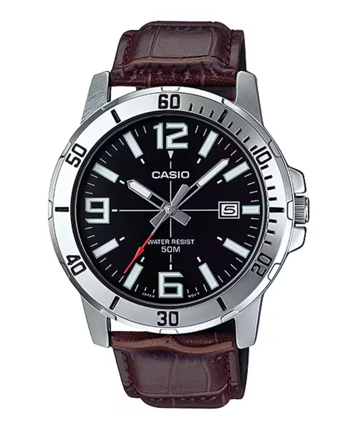 Casio MenÕs Brown Leather Watch with Black Dial - MTP-VD01L-1BVUDF