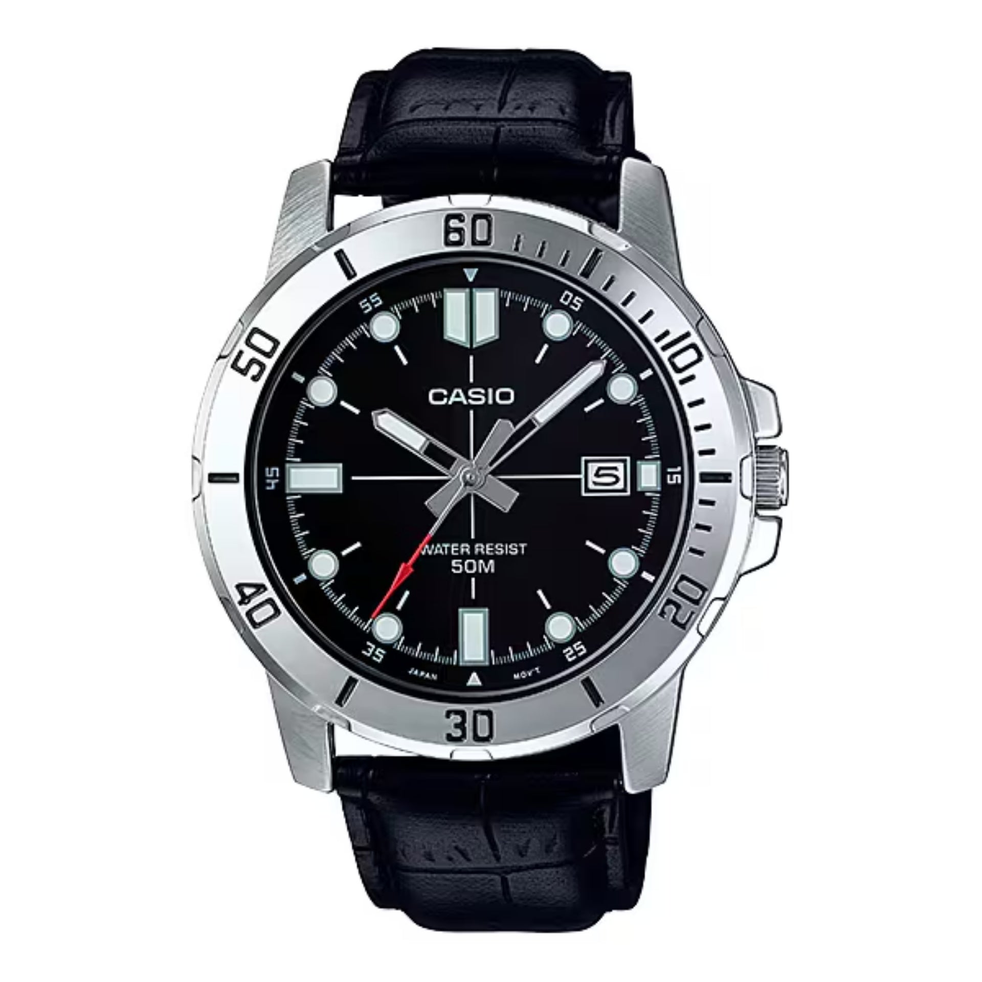 Casio MenÕs Black Dial Sport Analog Watch with Leather Strap - MTP-VD01L-1EVUDF