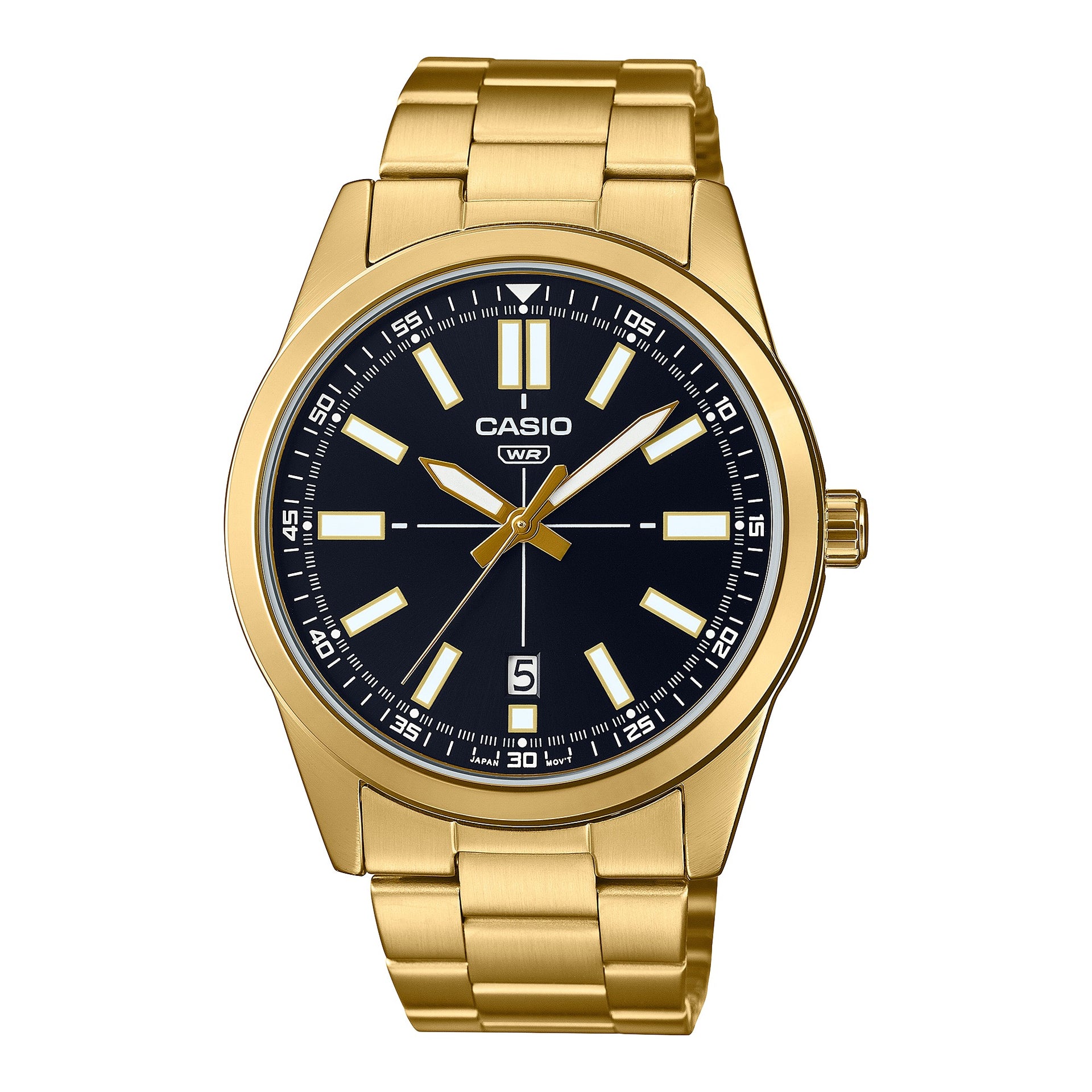 Casio MenÕs Gold-Tone Stainless Steel Black Dial Analog Watch - MTP-VD02G-1EUDF