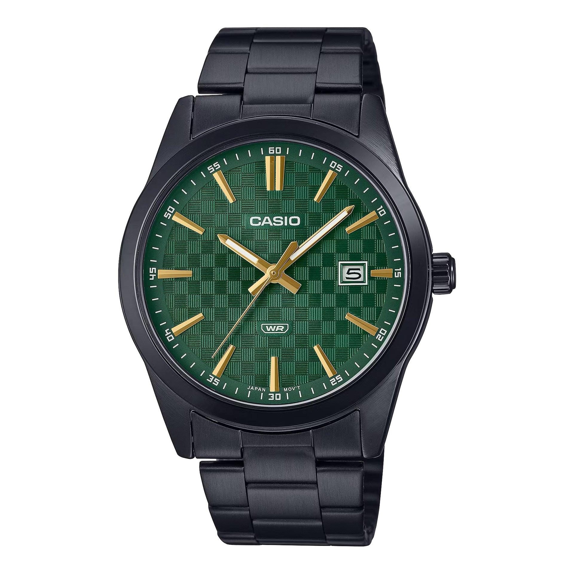 Casio MenÕs Black Stainless Steel Watch with Green Dial - MTP-VD03B-3AUDF