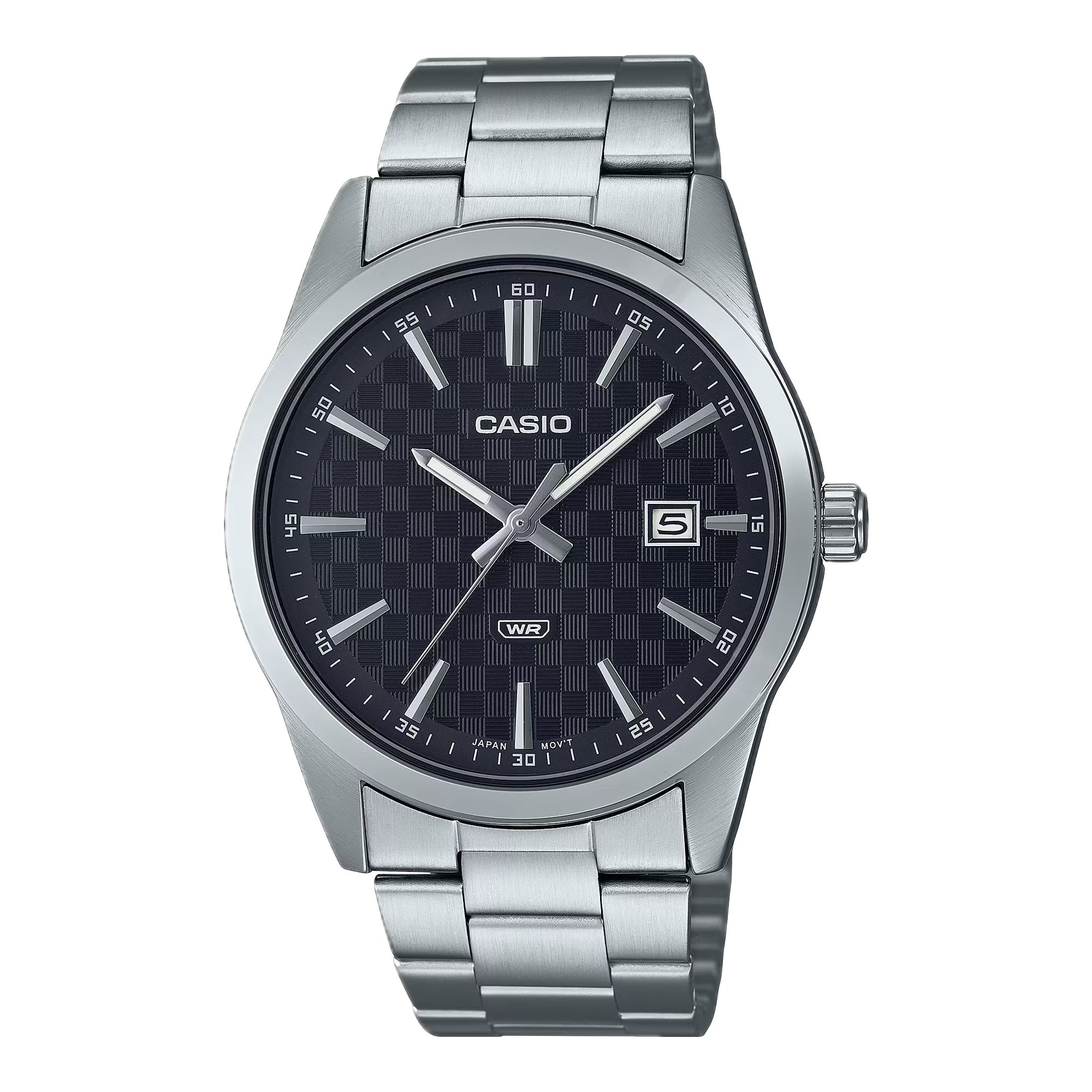 Casio MenÕs Black Check-Pattern Dial Stainless Steel Bracelet Watch - MTP-VD03D-1AUDF